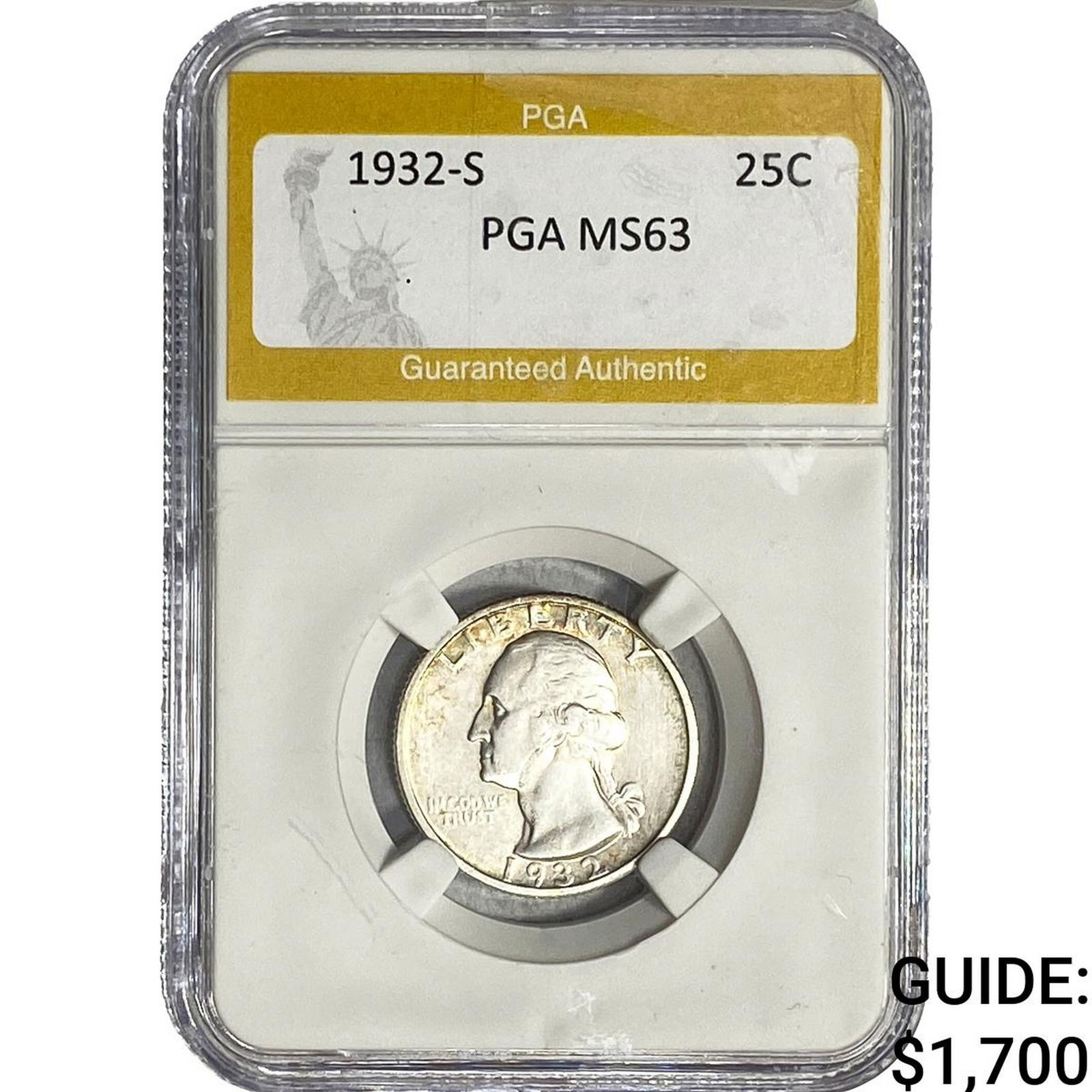 1932-S Washington Silver Quarter PGA MS63: 1932-S Washington Silver Quarter PGA MS63
