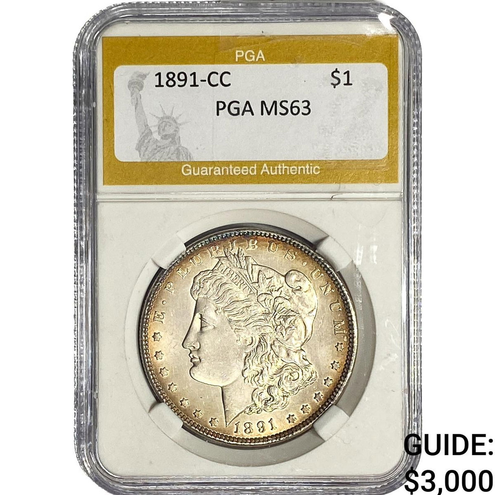 1891-CC Morgan Silver Dollar PGA MS63: 1891-CC Morgan Silver Dollar PGA MS63