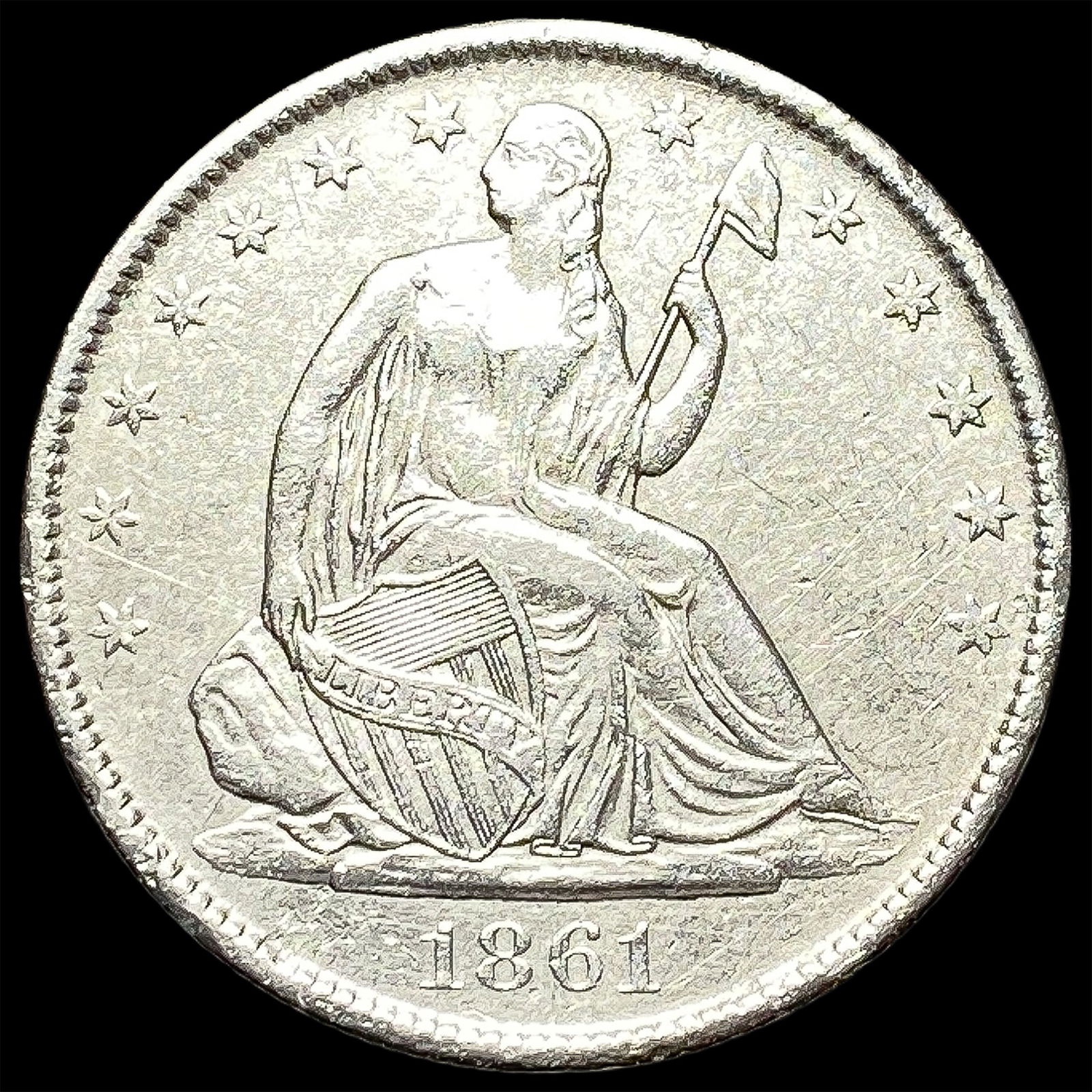 1861-O Silver Seated Liberty Half Dollar CLOSELY UNCIRCULATED (1 of 2)
