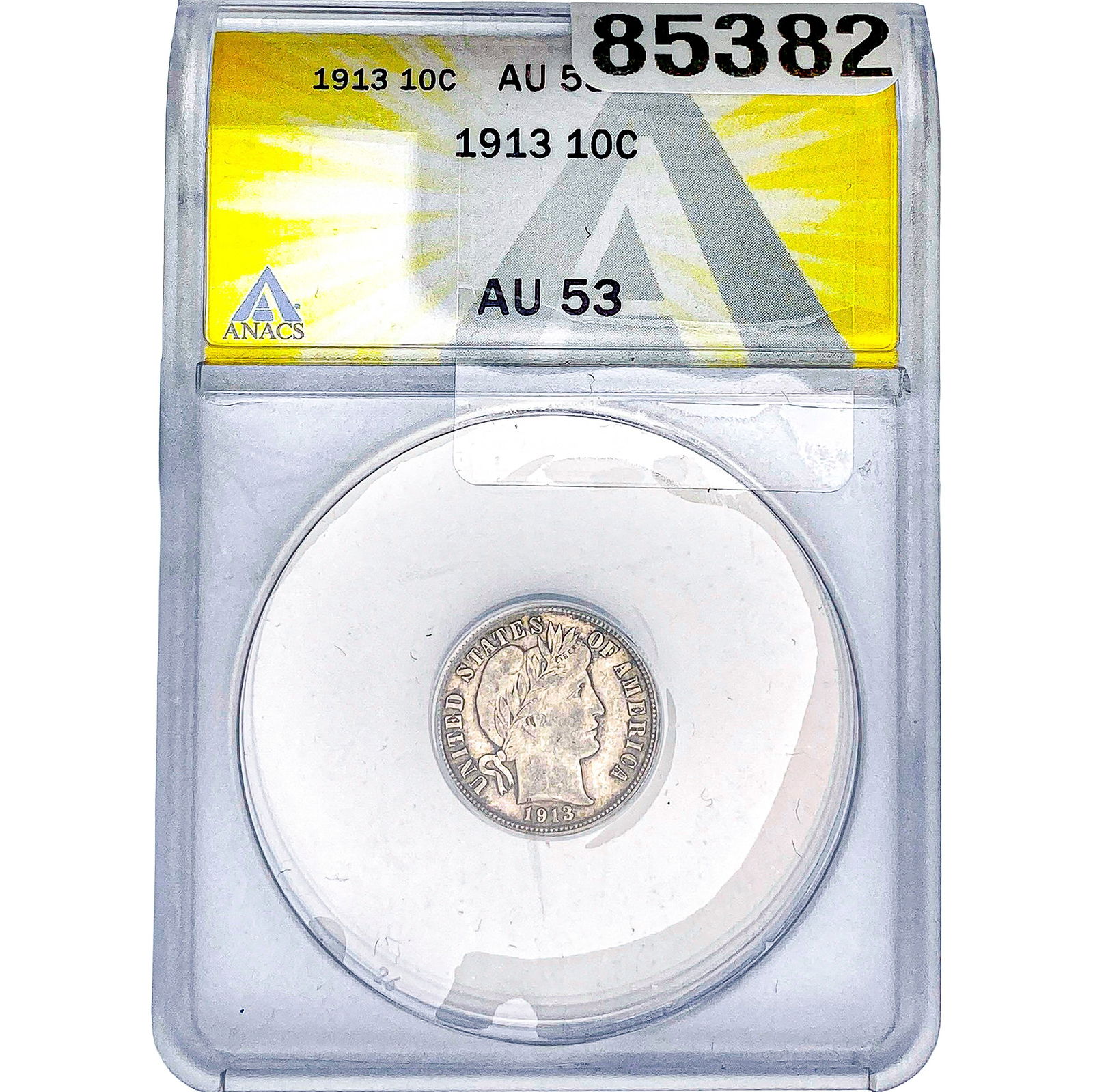 1913 Mercury Silver Dime ANACS AU53: 1913 Mercury Silver Dime ANACS AU53