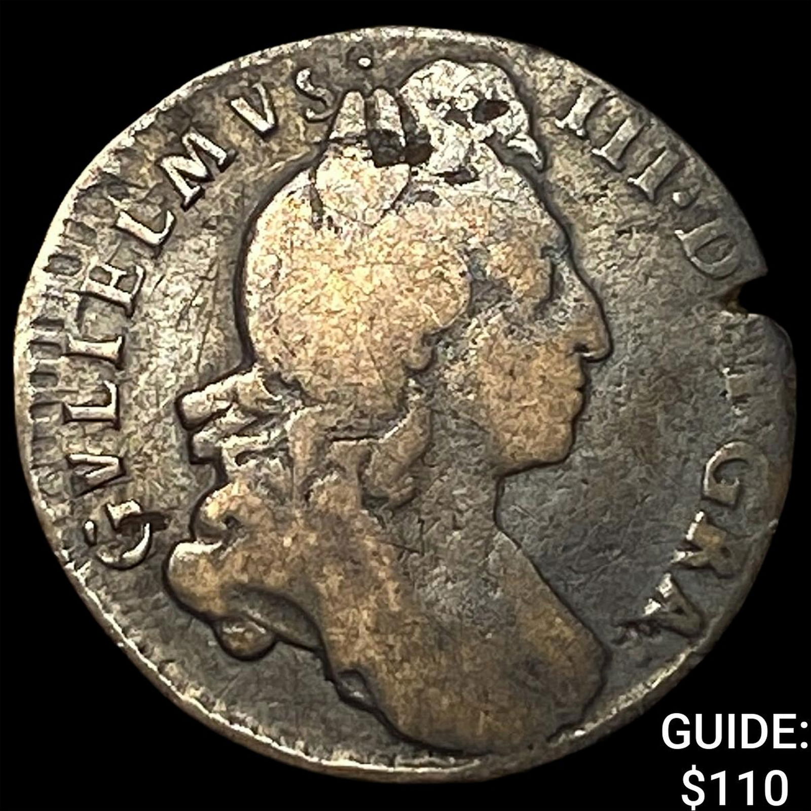 1697 Great Britain William III Silver 6 Pence Chipped ABOUT UNCIRCULATED: 1697 Great Britain William III Silver 6 Pence Chipped ABOUT UNCIRCULATED