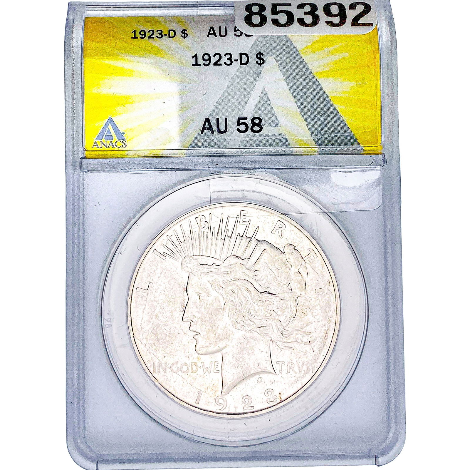 1923-D Silver Peace Dollar ANACS AU58: 1923-D Silver Peace Dollar ANACS AU58