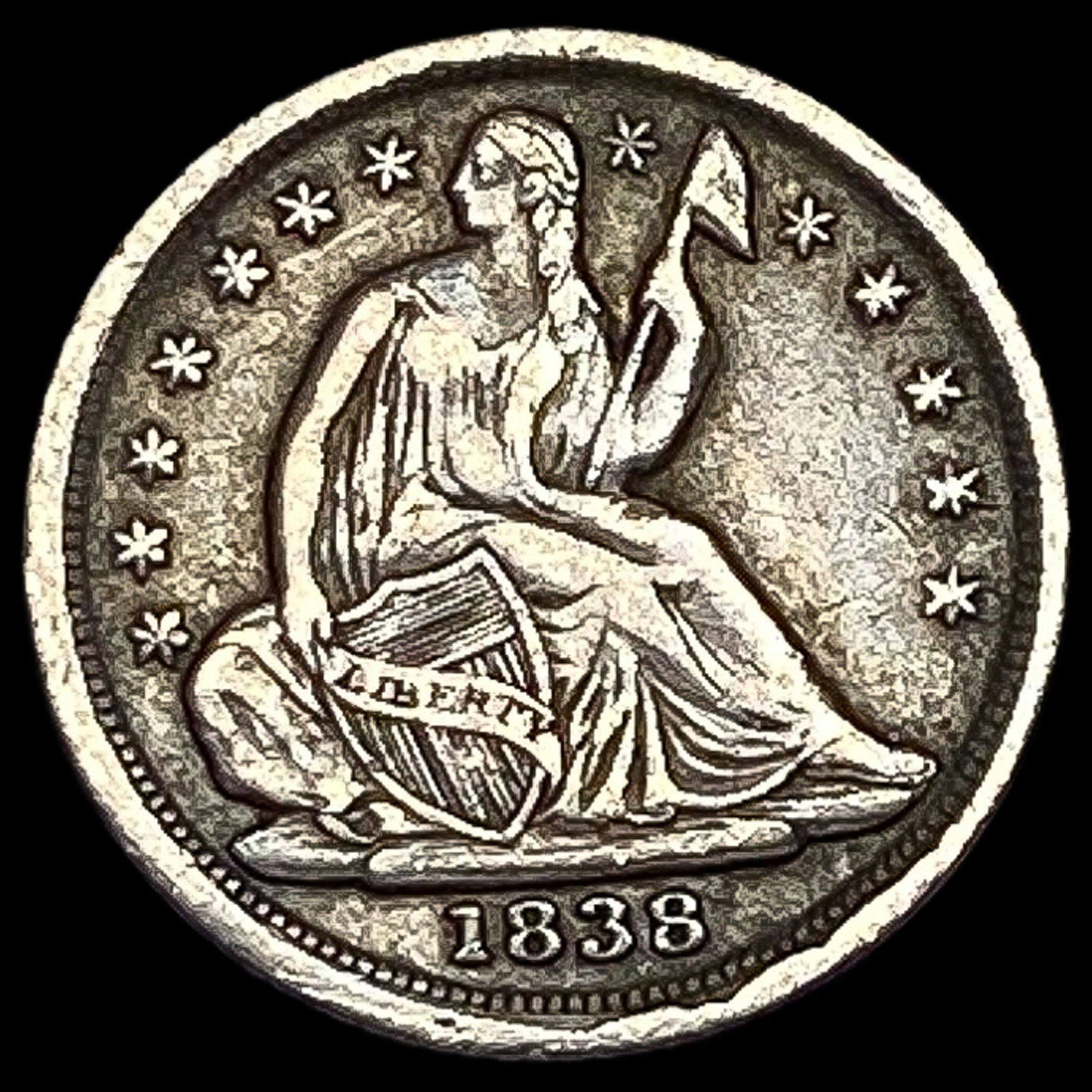 1838 Silver Half Dime NEARLY UNCIRCULATED: 1838 Silver Half Dime NEARLY UNCIRCULATED