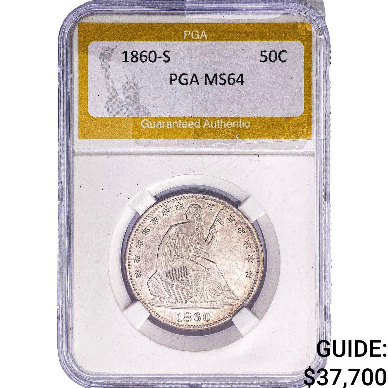 1860-S Seated Liberty Half Dollar PGA MS64: 1860-S Seated Liberty Half Dollar PGA MS64