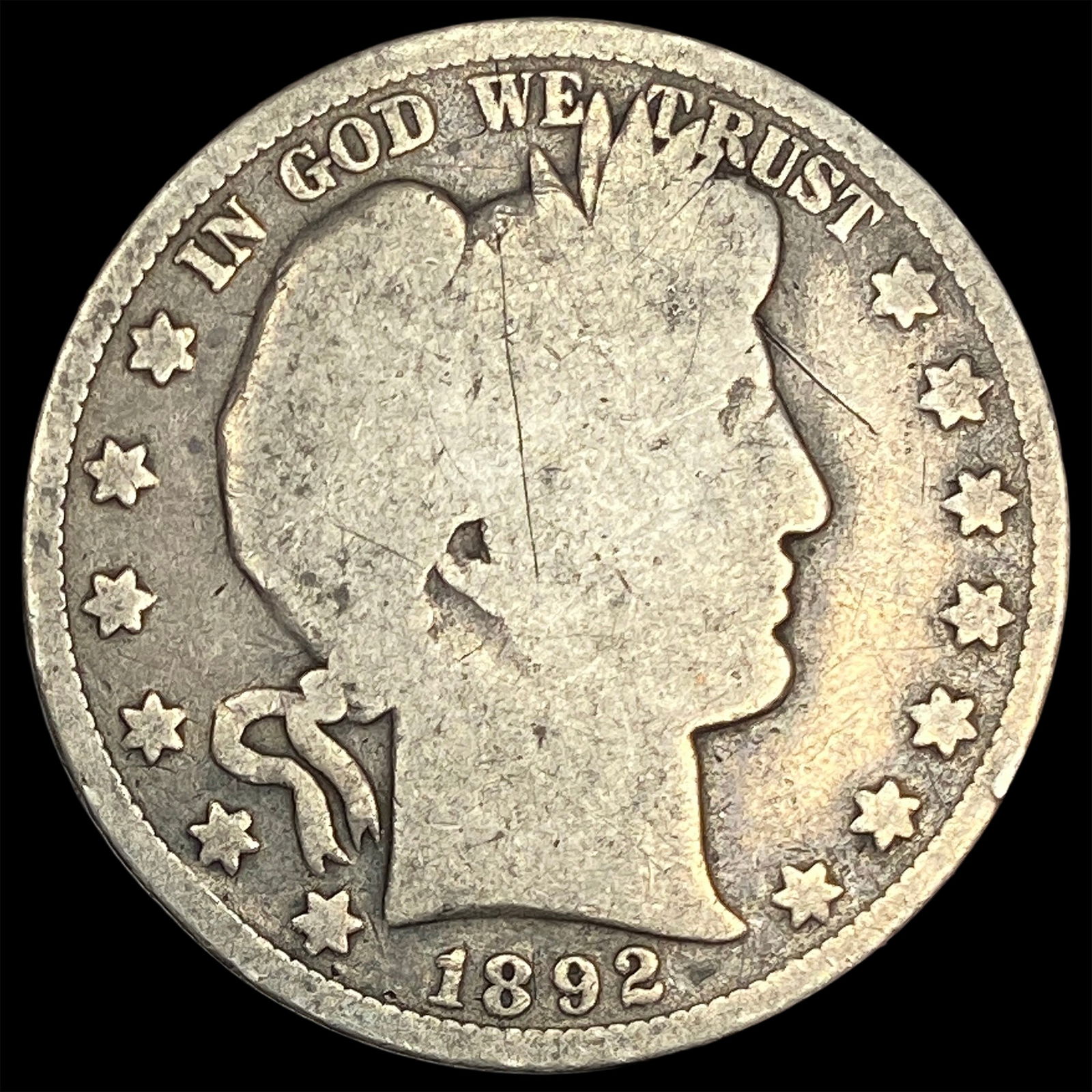 1892 Silver Barber Half Dollar NICELY CIRCULATED: 1892 Silver Barber Half Dollar NICELY CIRCULATED