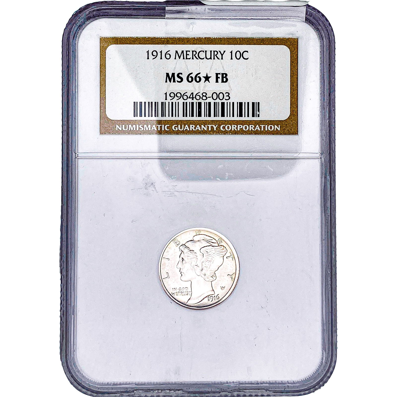 1916 Mercury Silver Dime NGC MS66* FB: 1916 Mercury Silver Dime NGC MS66* FB