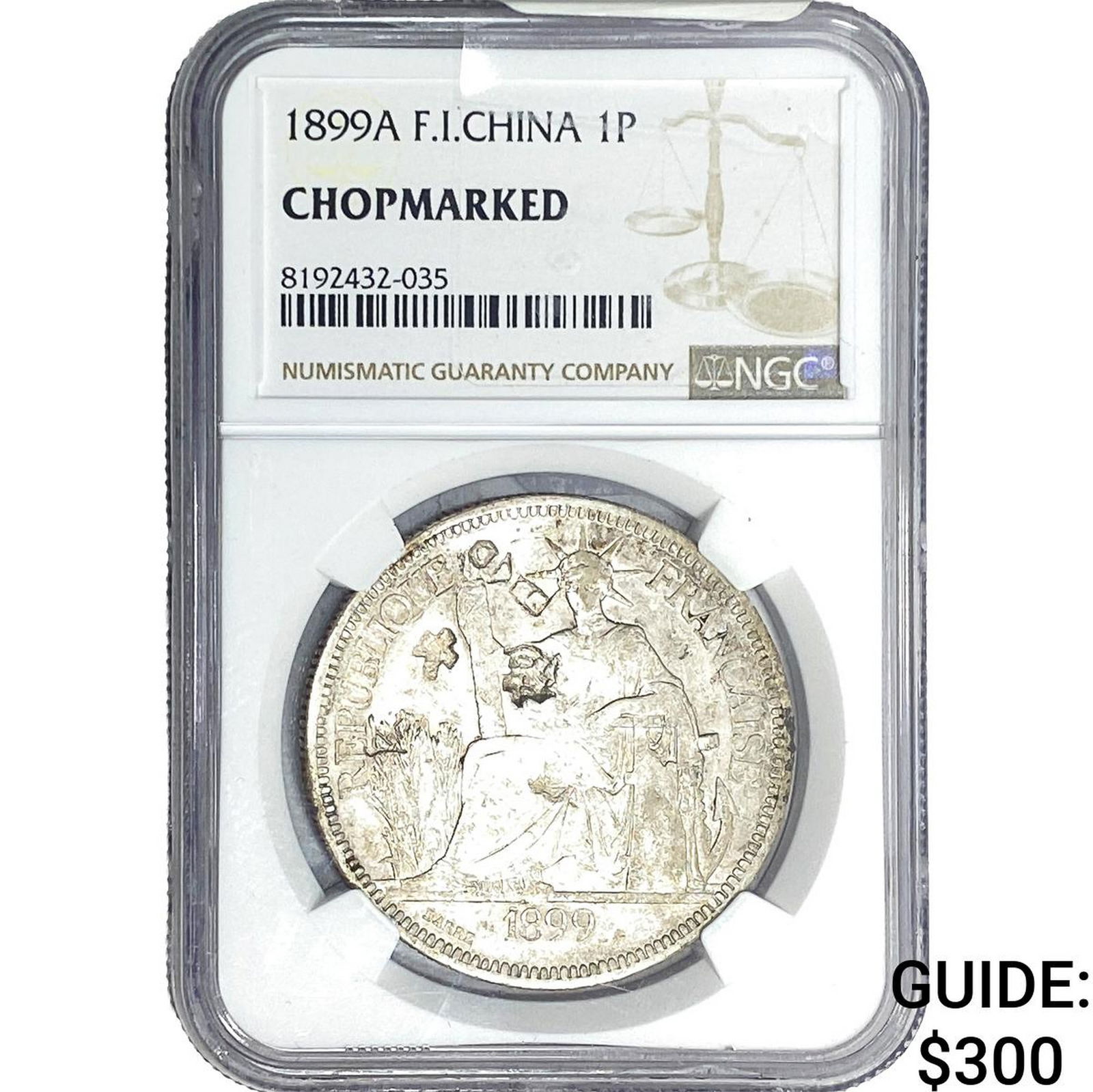 1899 French Indo-China Silver 1 Trade Piastre NGC Genuine Chopmarked: 1899 French Indo-China Silver 1 Trade Piastre NGC Genuine Chopmarked