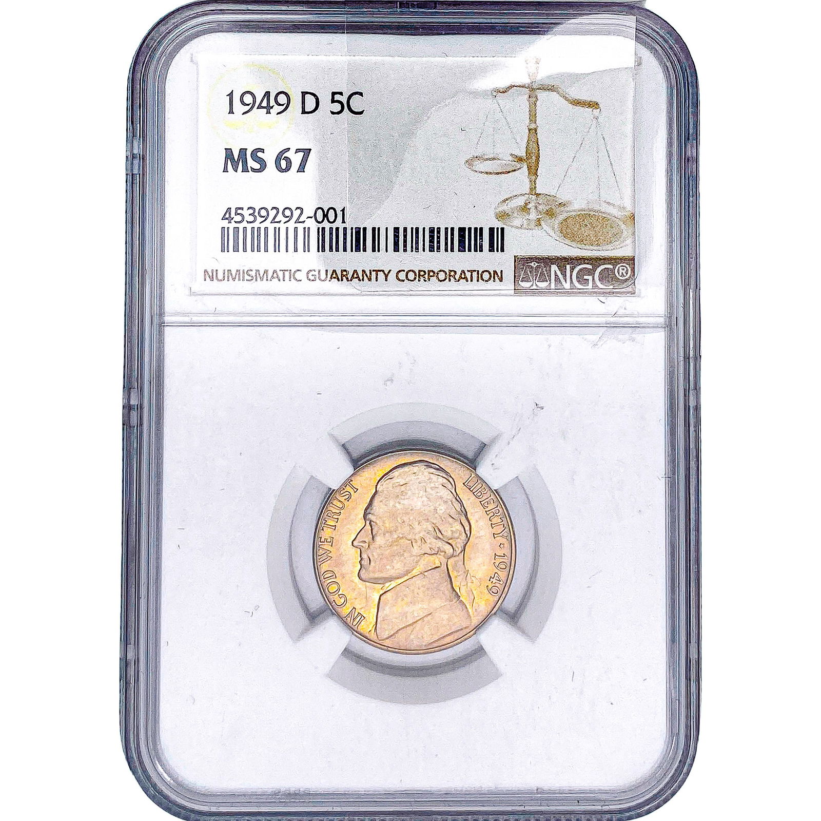 1949-D Jefferson Half Dollar NGC MS67: 1949-D Jefferson Half Dollar NGC MS67