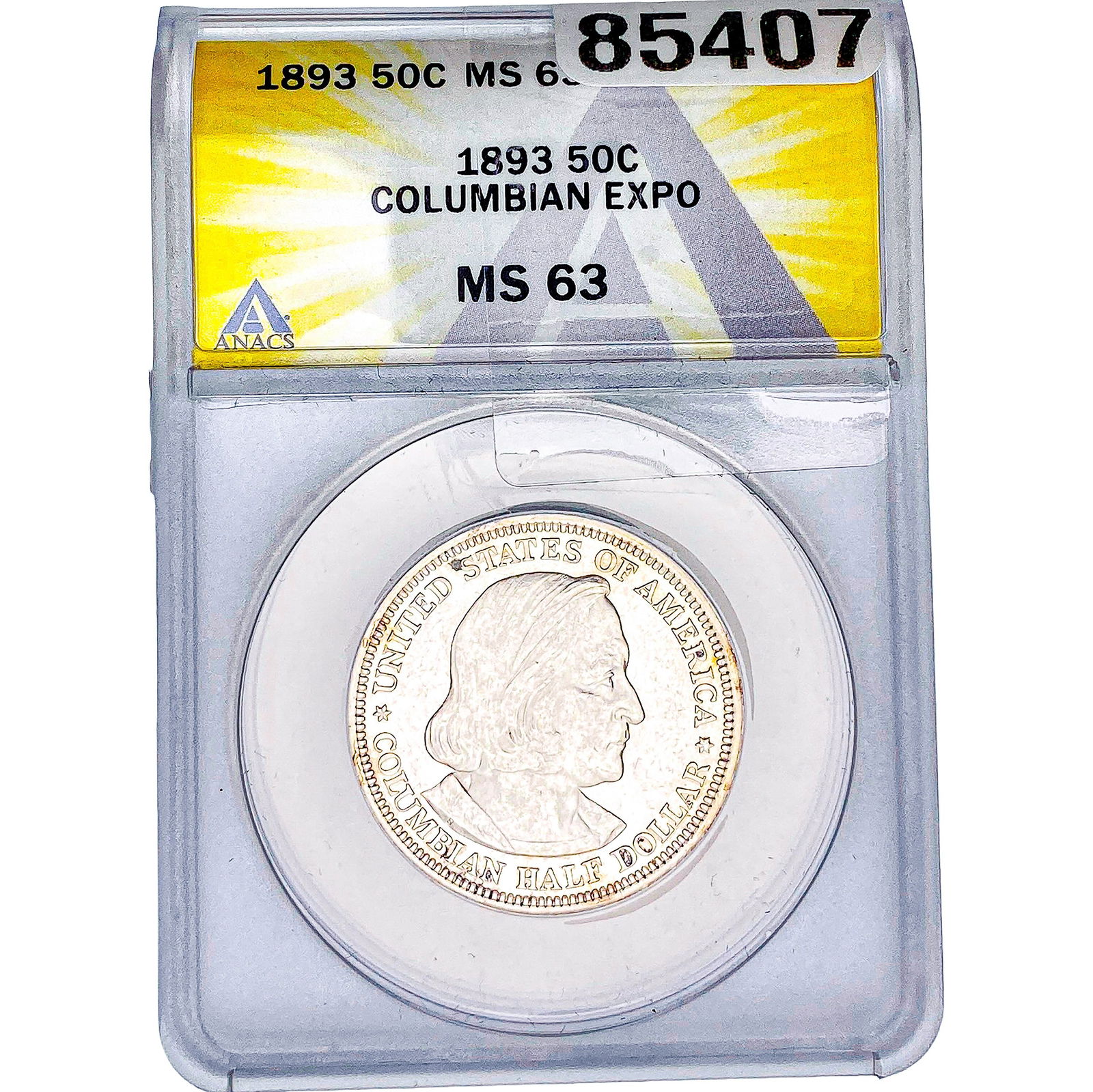 1893 Columbian Expo Half Dollar ANACS MS63: 1893 Columbian Expo Half Dollar ANACS MS63