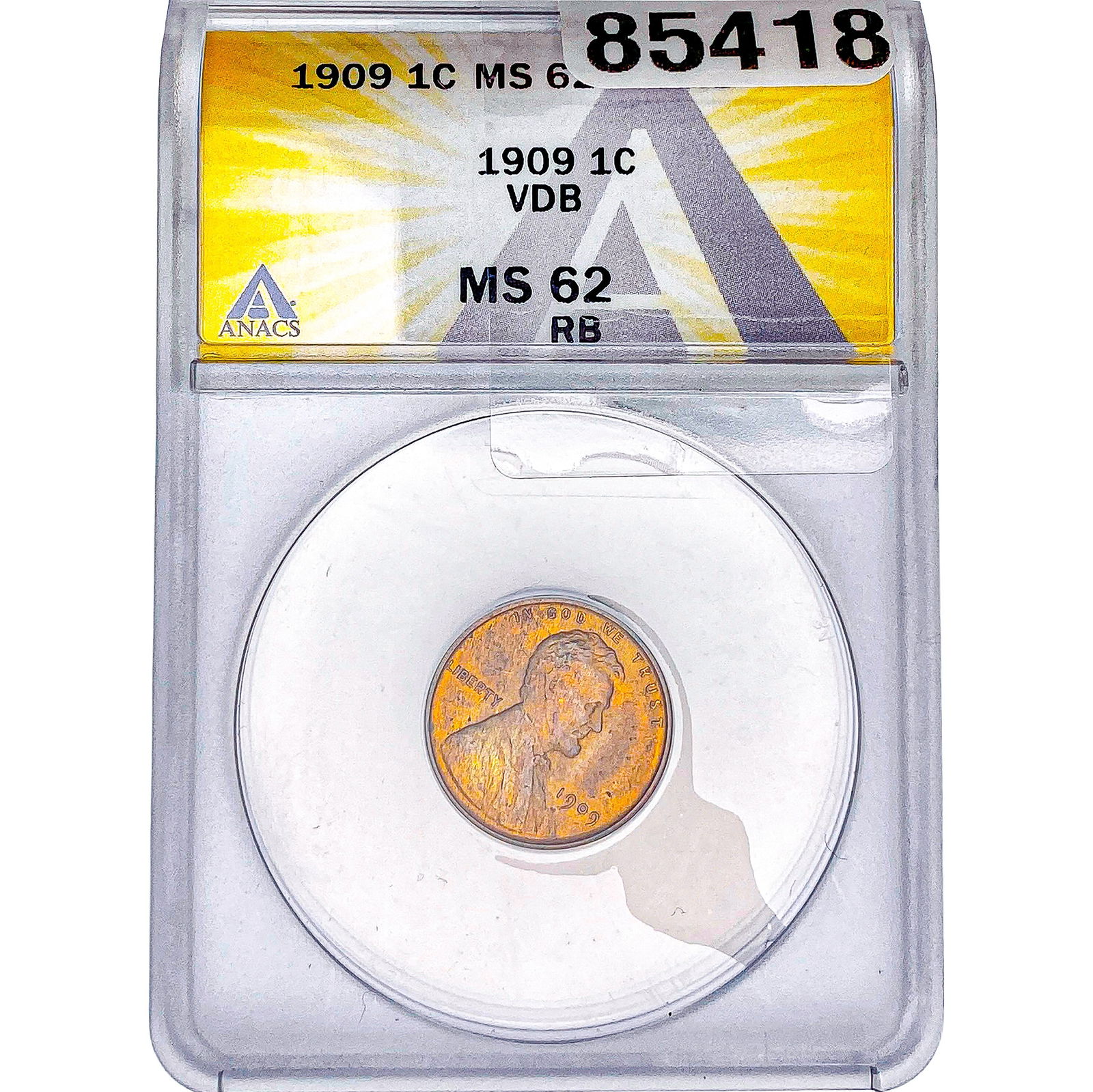 1909 Wheat Cent ANACS MS62 RB: 1909 Wheat Cent ANACS MS62 RB