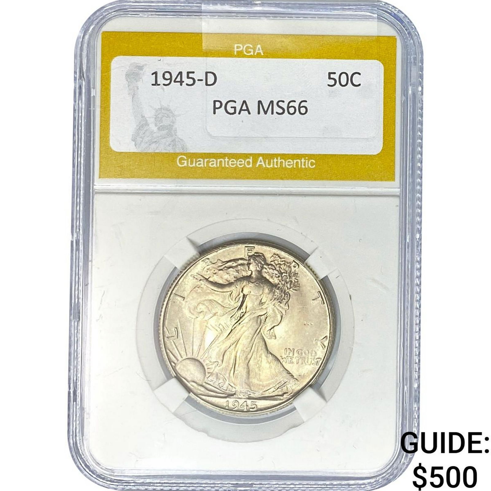 1945-D Walking Liberty Half Dollar PGA MS66: 1945-D Walking Liberty Half Dollar PGA MS66