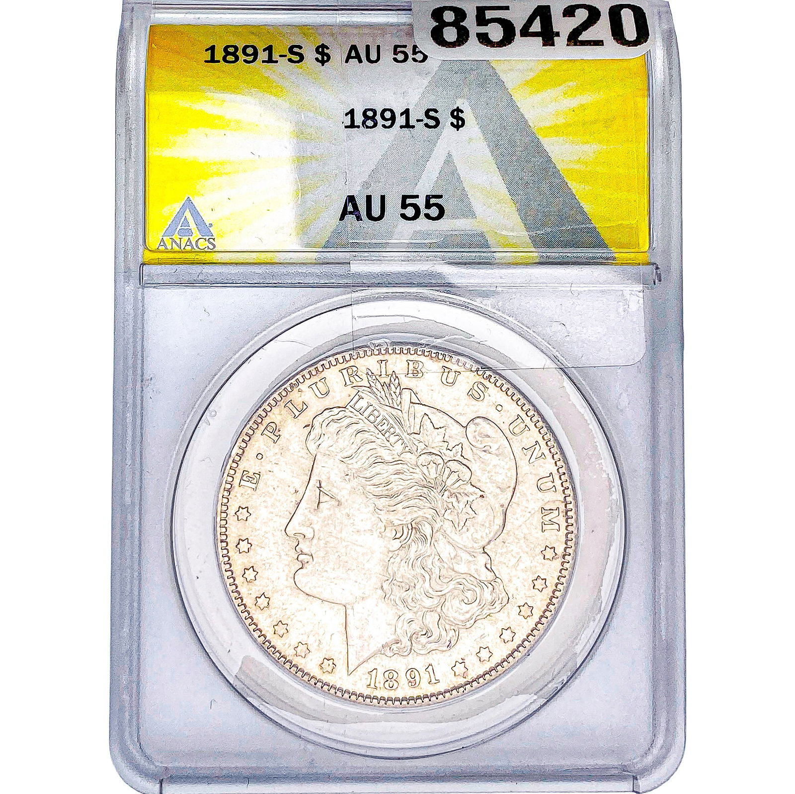 1891-S Morgan Silver Dollar ANACS AU55: 1891-S Morgan Silver Dollar ANACS AU55