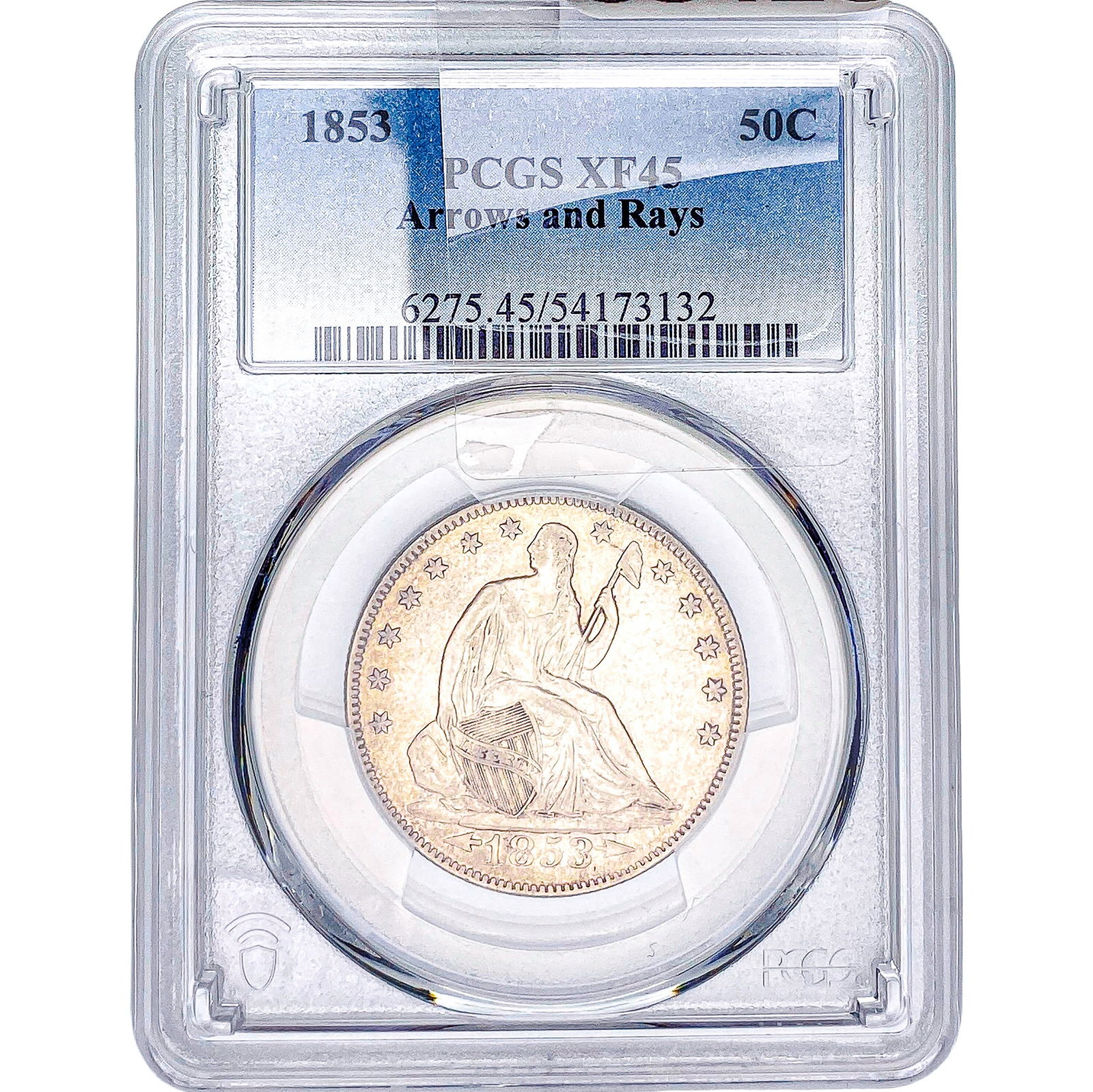 1853 Seated Liberty Half Dollar PCGS XF45 Arrows & Rays: 1853 Seated Liberty Half Dollar PCGS XF45 Arrows & Rays