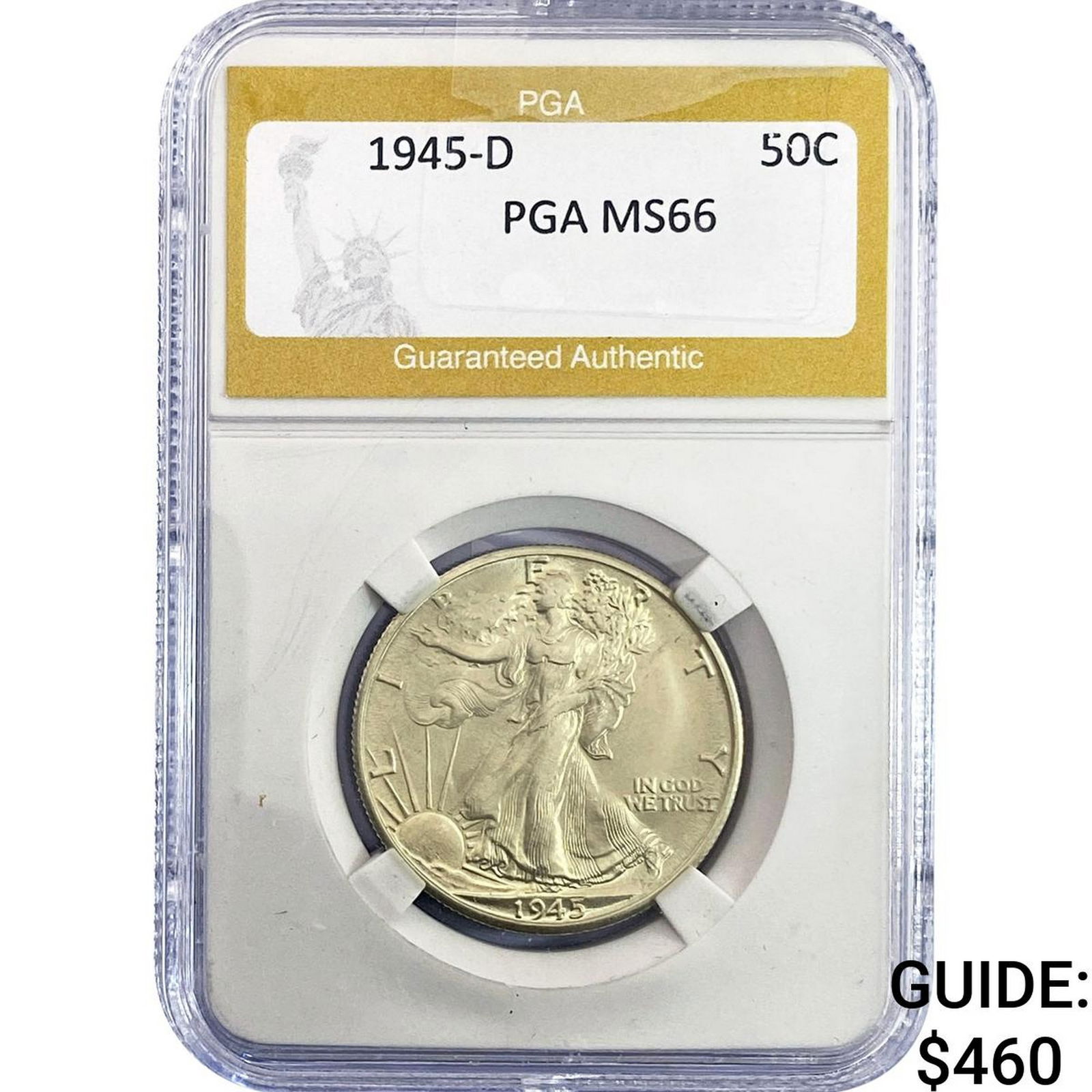 1945-D Walking Liberty Half Dollar PGA MS66: 1945-D Walking Liberty Half Dollar PGA MS66