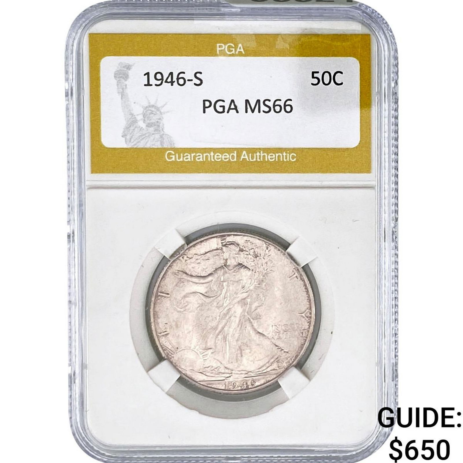 1946-S Walking Liberty Half Dollar PGA MS66: 1946-S Walking Liberty Half Dollar PGA MS66