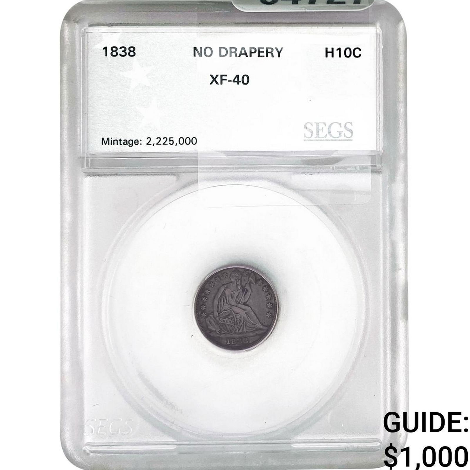 1838 Seated Liberty Dime SEGS XF40: 1838 Seated Liberty Dime SEGS XF40