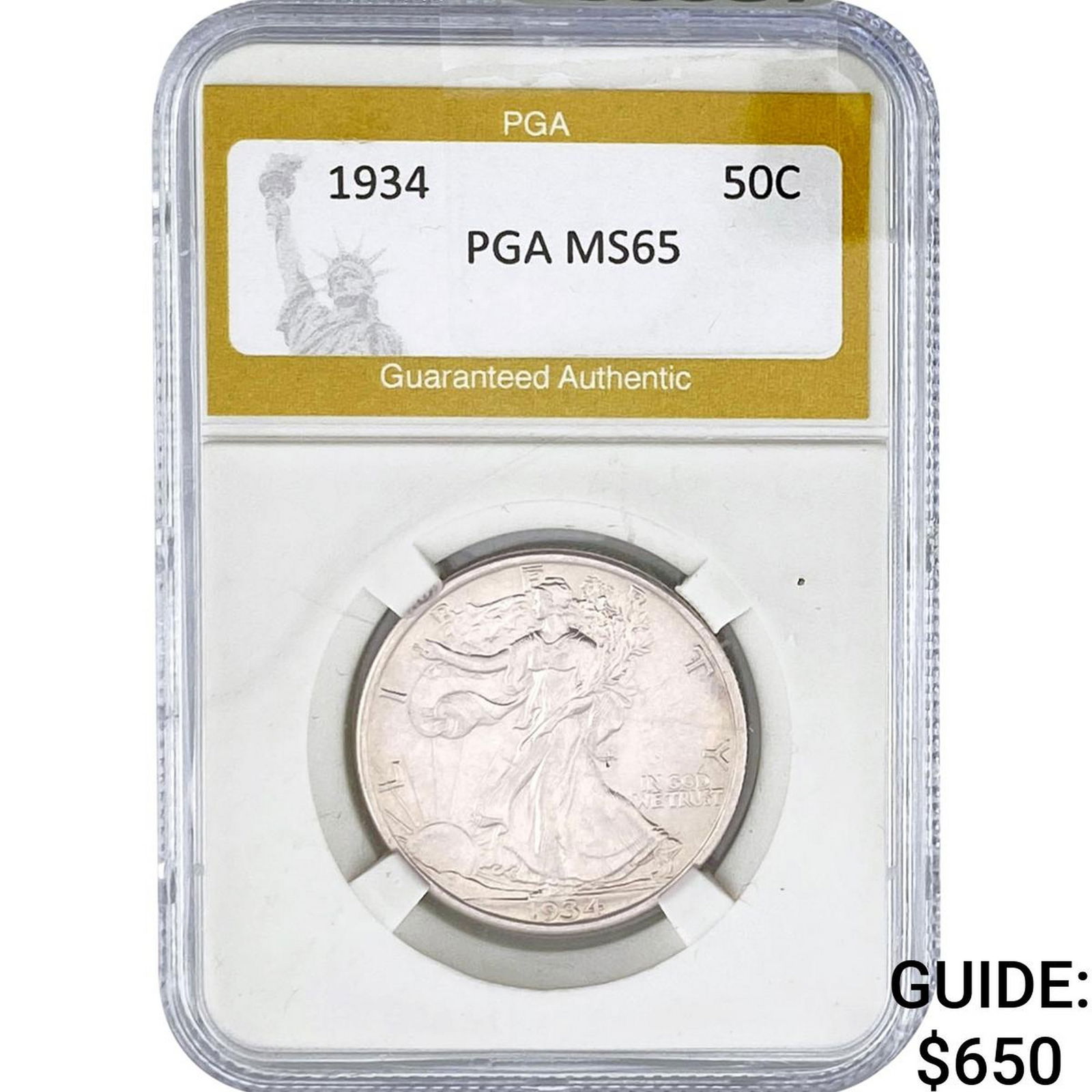 1934 Walking Liberty Half Dollar PGA MS65: 1934 Walking Liberty Half Dollar PGA MS65