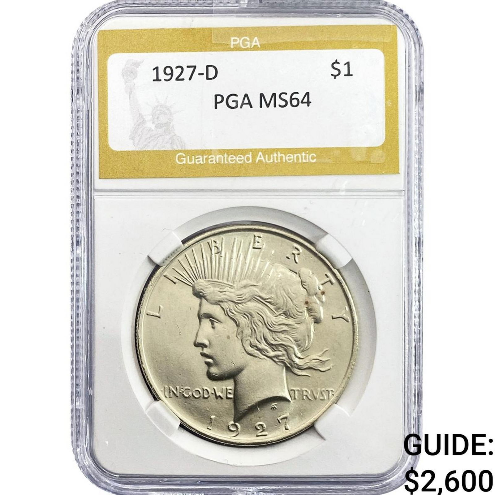 1927-D Silver Peace Dollar PGA MS64: 1927-D Silver Peace Dollar PGA MS64
