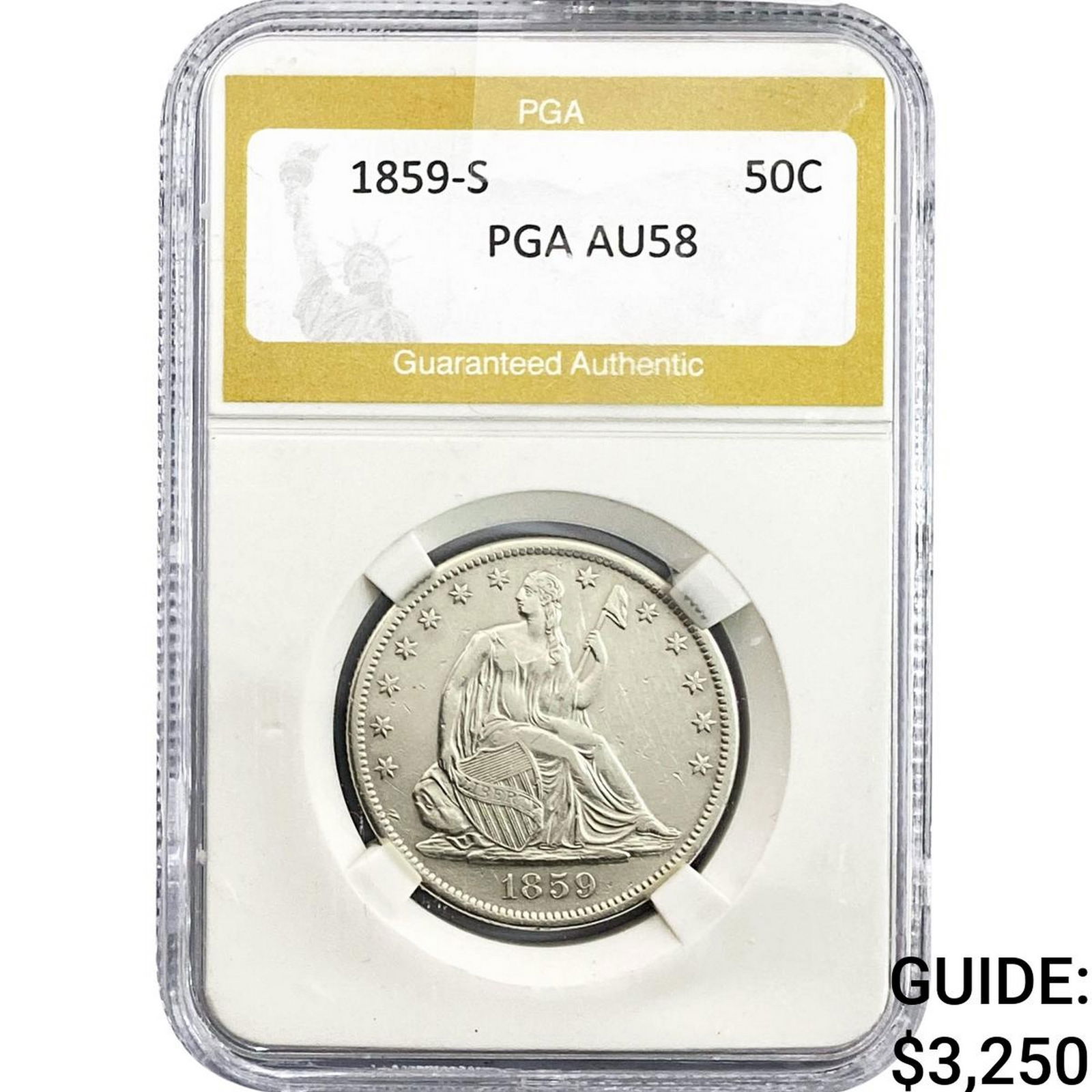 1859-S Seated Liberty Half Dollar PGA AU58: 1859-S Seated Liberty Half Dollar PGA AU58