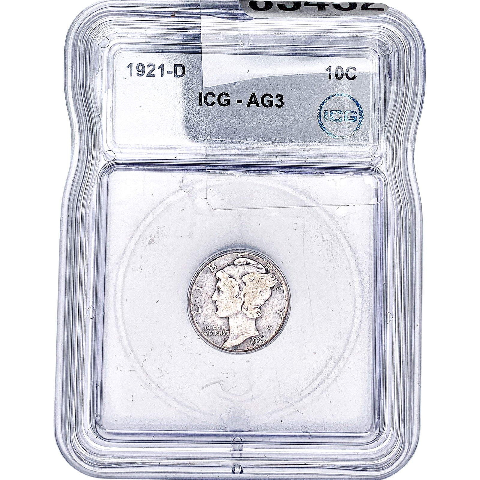 1921-D Mercury Silver Dime ICG AG3: 1921-D Mercury Silver Dime ICG AG3