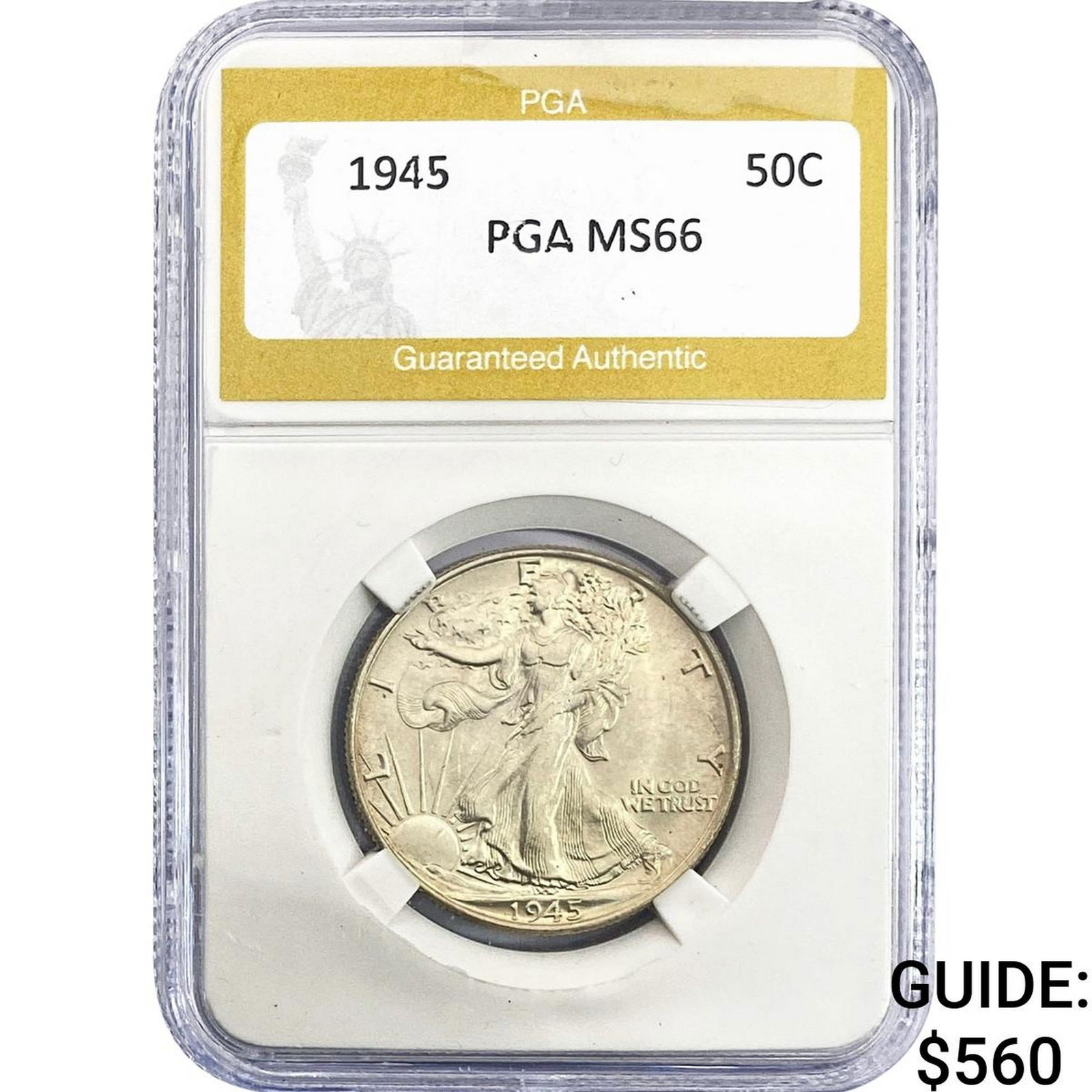 1945 Walking Liberty Half Dollar PGA MS66: 1945 Walking Liberty Half Dollar PGA MS66