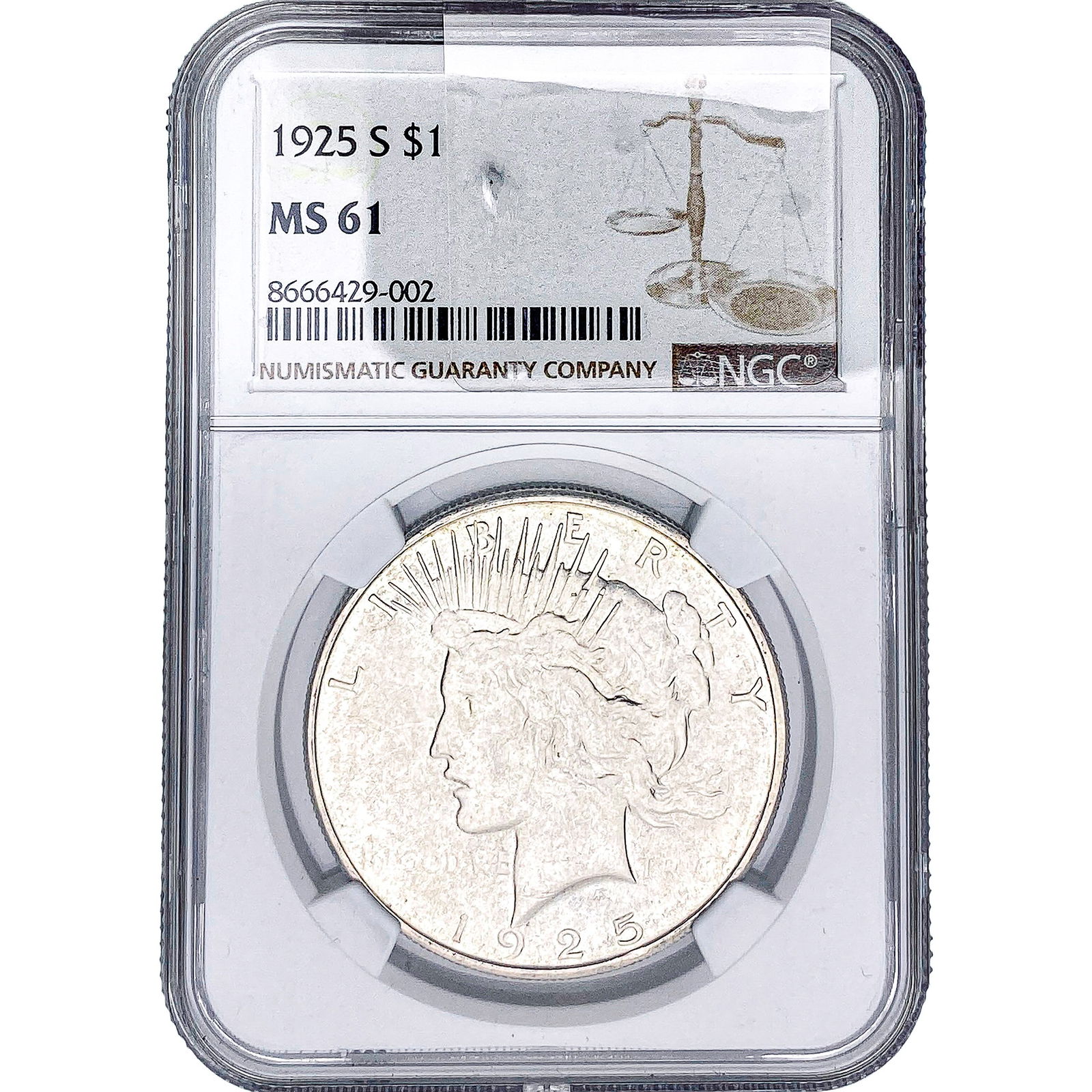 1925-S Silver Peace Dollar NGC MS61: 1925-S Silver Peace Dollar NGC MS61