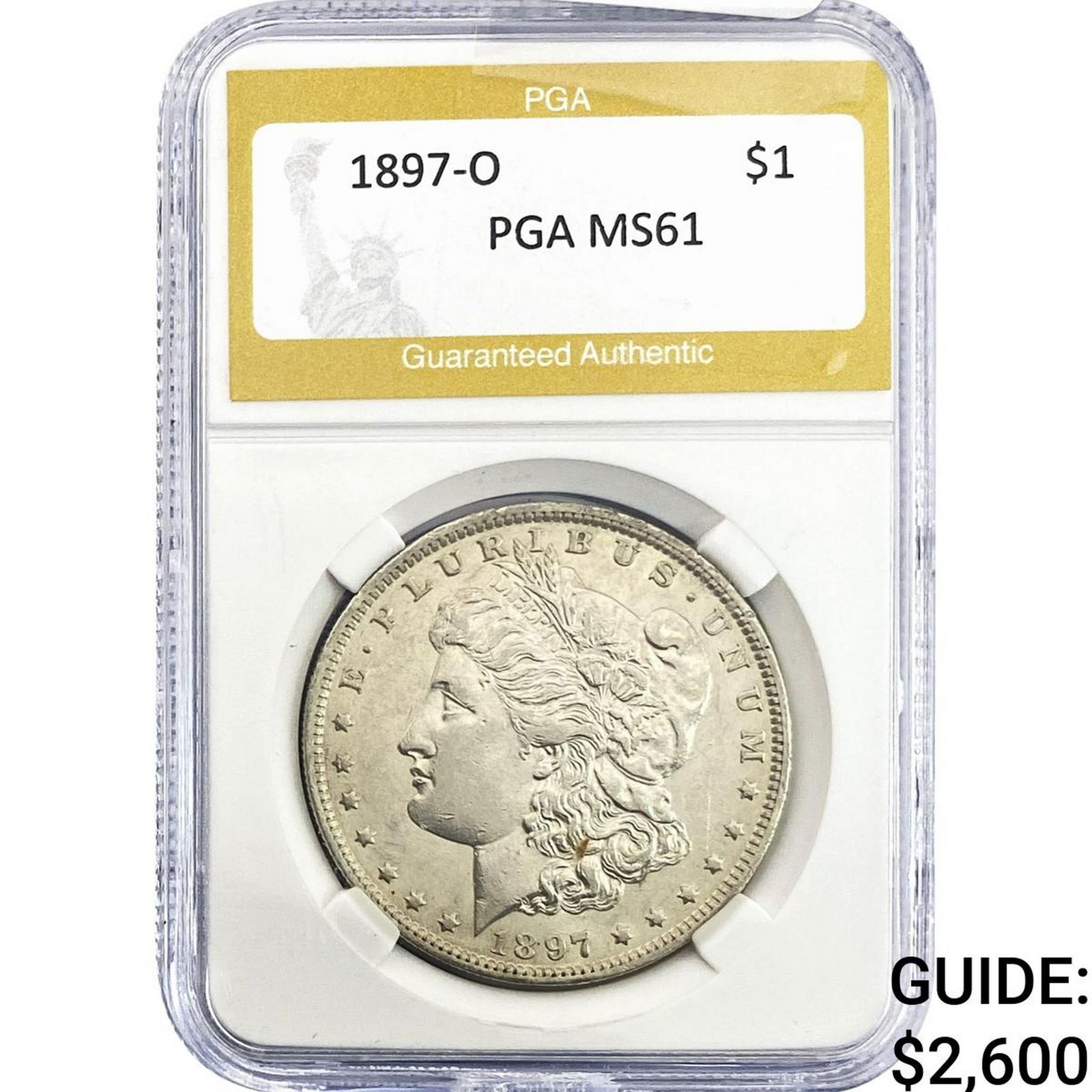 1897-O Morgan Silver Dollar PGA MS61: 1897-O Morgan Silver Dollar PGA MS61
