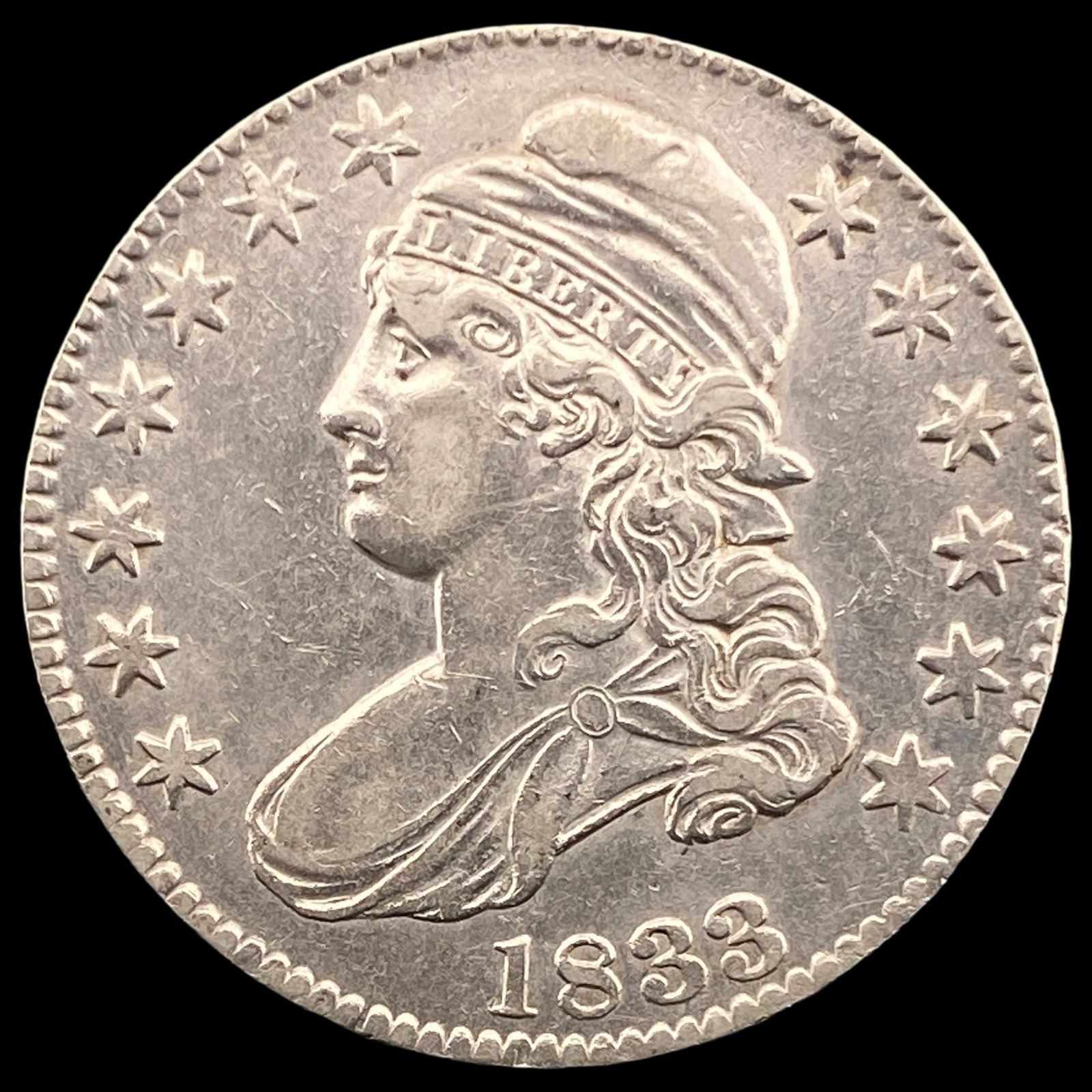 1833 Silver Capped Bust Half Dollar CLOSELY UNCIRCULATED: 1833 Silver Capped Bust Half Dollar CLOSELY UNCIRCULATED