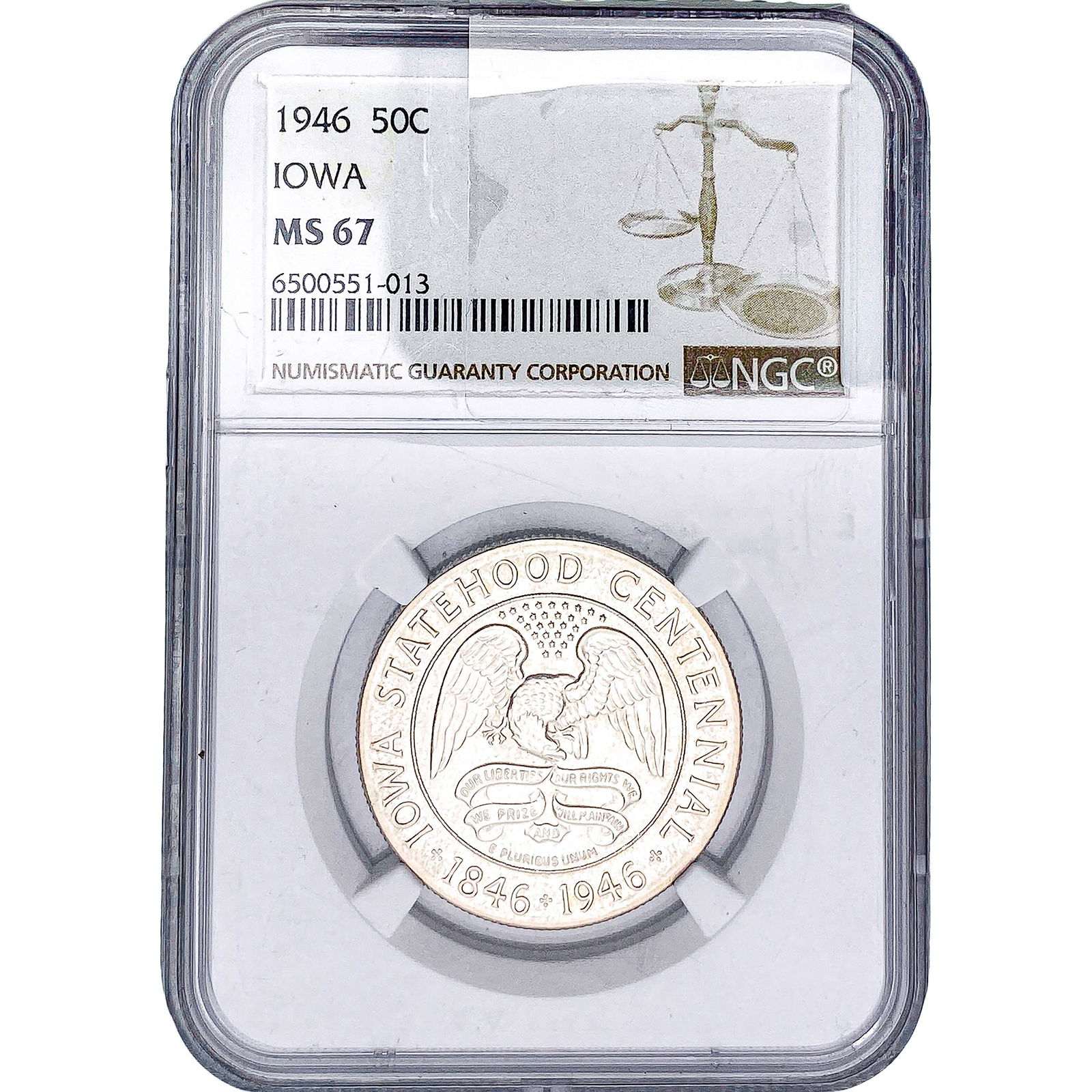 1946 Iowa Half Dollar NGC MS67: 1946 Iowa Half Dollar NGC MS67