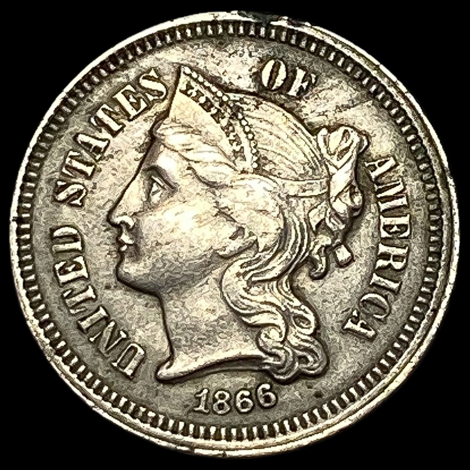 1866 Nickel Three-Cent Piece UNCIRCULATED: 1866 Nickel Three-Cent Piece UNCIRCULATED