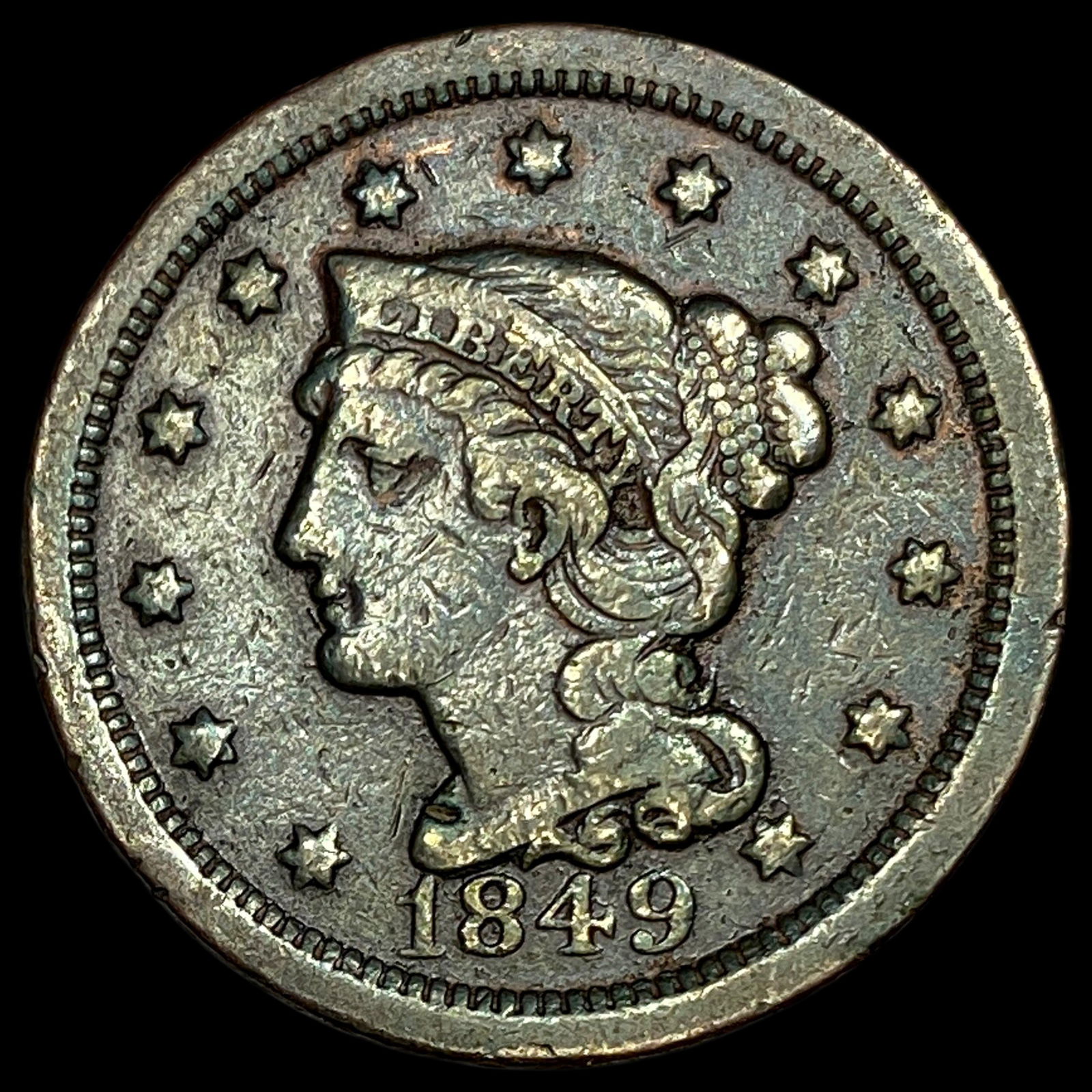 1849 Braided Hair Large Cent NEARLY UNCIRCULATED: 1849 Braided Hair Large Cent NEARLY UNCIRCULATED