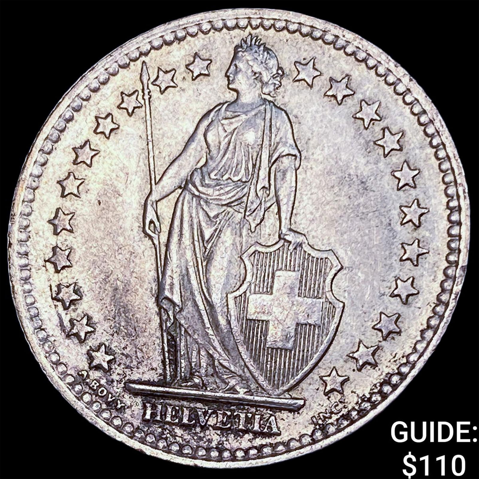 1943 Switzerland Silver 2 Francs CLOSELY UNCIRCULATED: 1943 Switzerland Silver 2 Francs CLOSELY UNCIRCULATED
