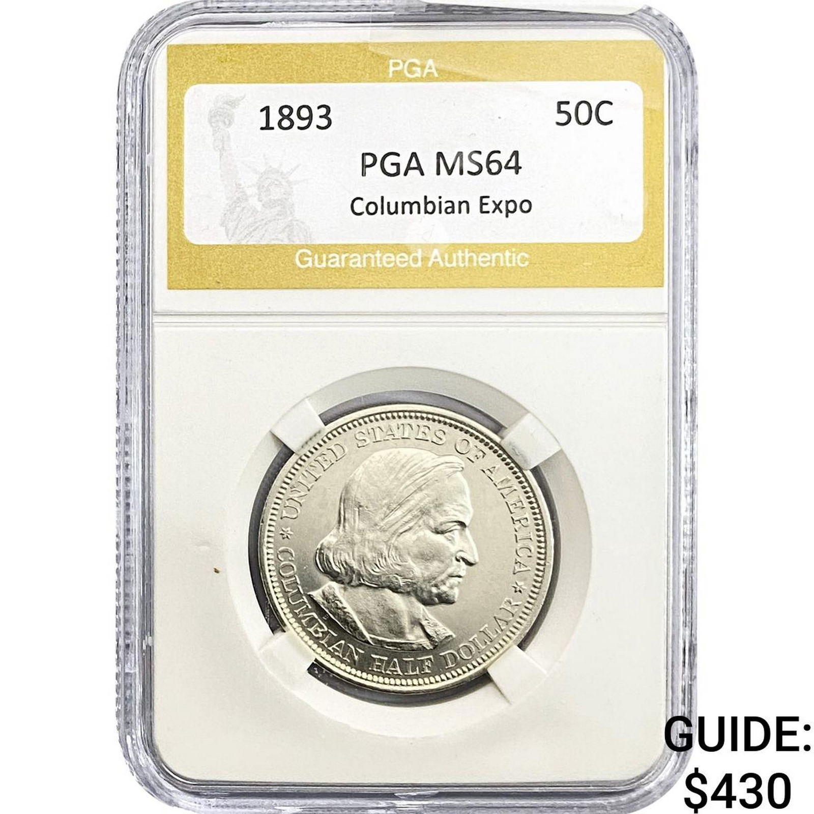 1893 Columbian Expo Half Dollar PGA MS64: 1893 Columbian Expo Half Dollar PGA MS64