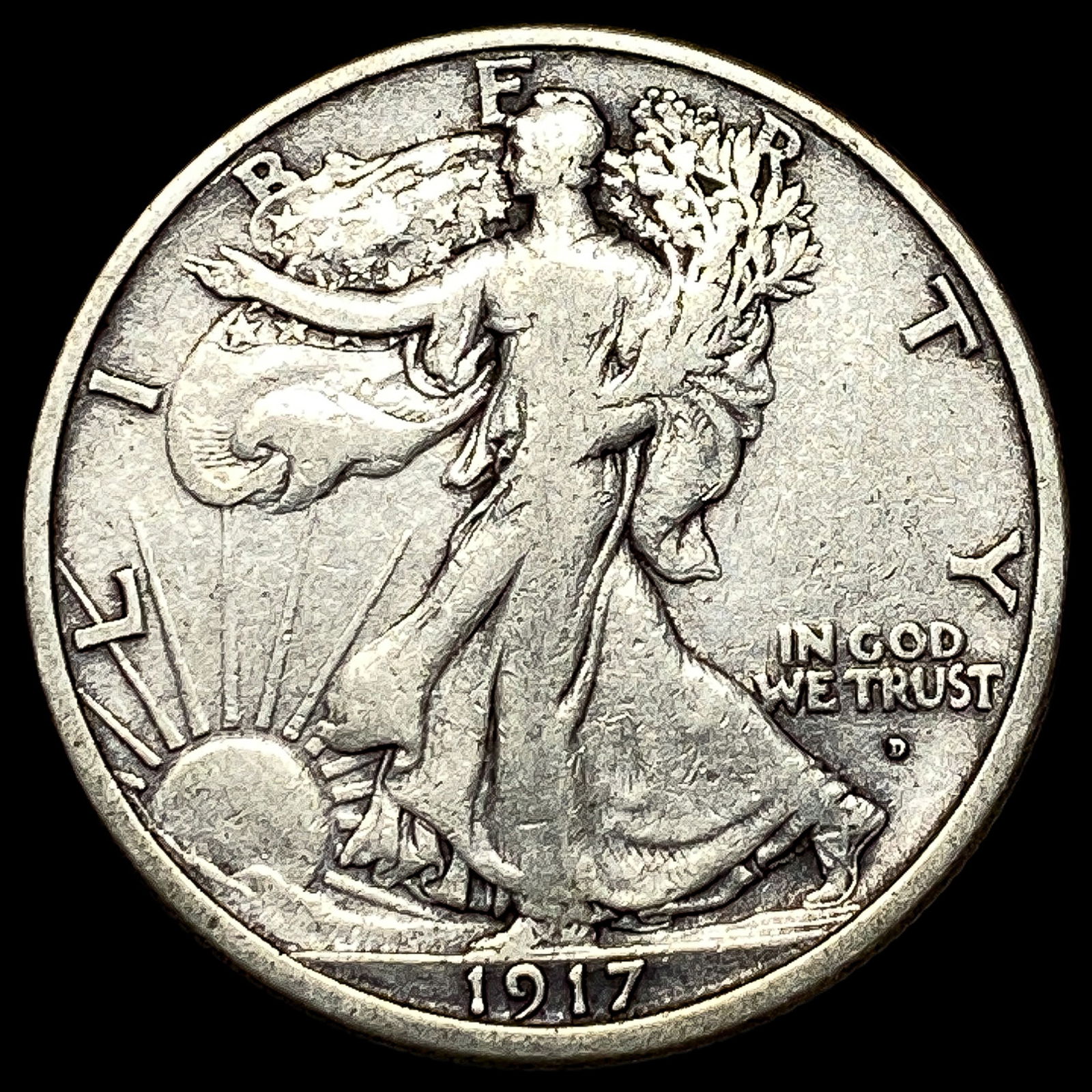 1917-D Walking Liberty Half Dollar ABOUT UNCIRCULATED: 1917-D Walking Liberty Half Dollar ABOUT UNCIRCULATED