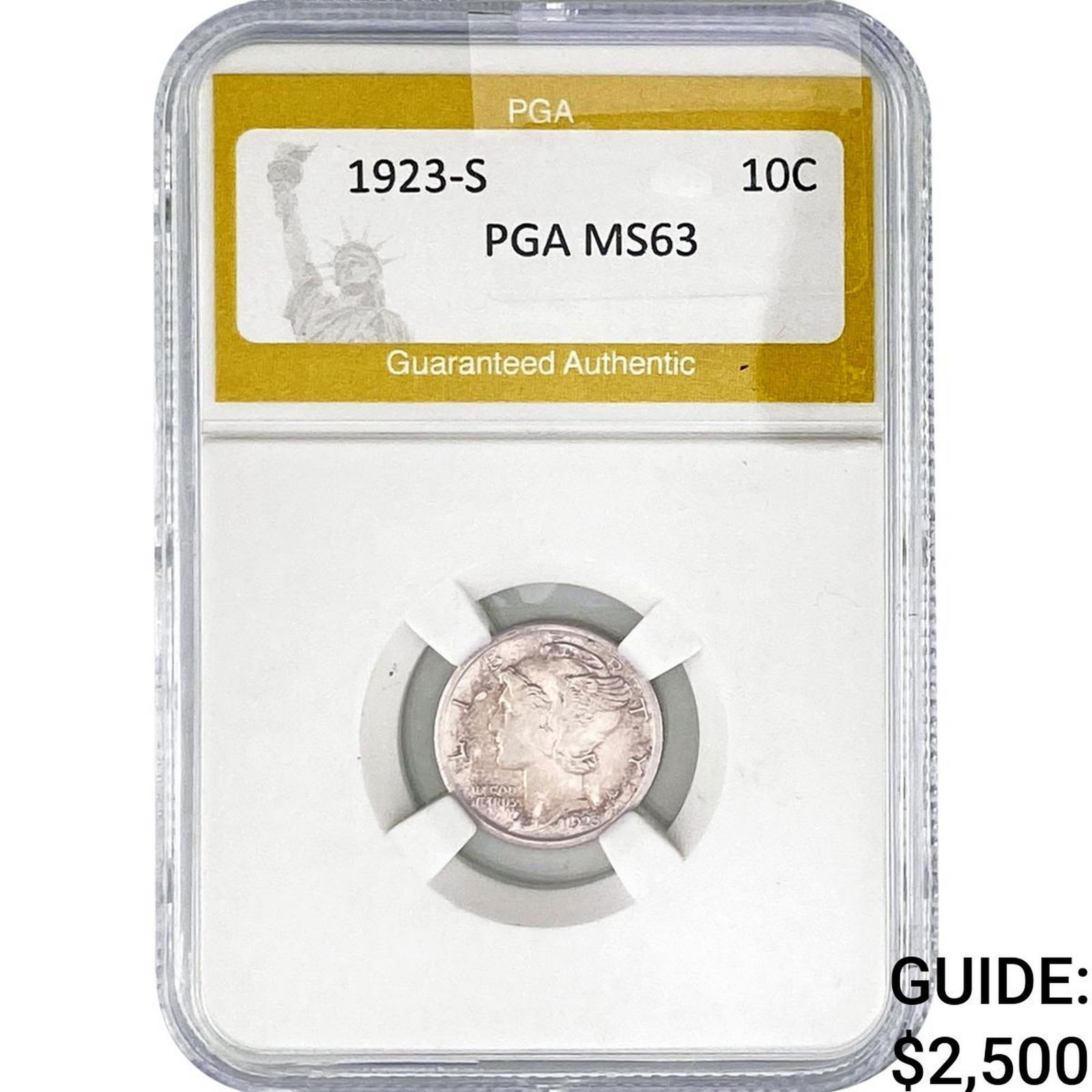 1923-S Mercury Silver Dime PGA MS63: 1923-S Mercury Silver Dime PGA MS63