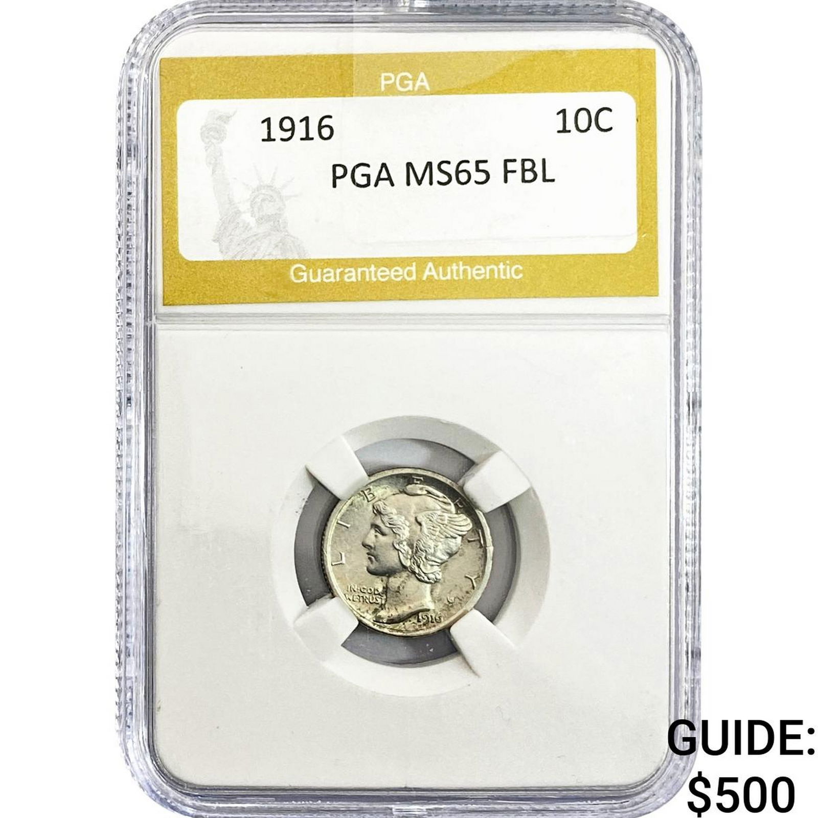 1916 Mercury Silver Dime PGA MS65 FBL: 1916 Mercury Silver Dime PGA MS65 FBL