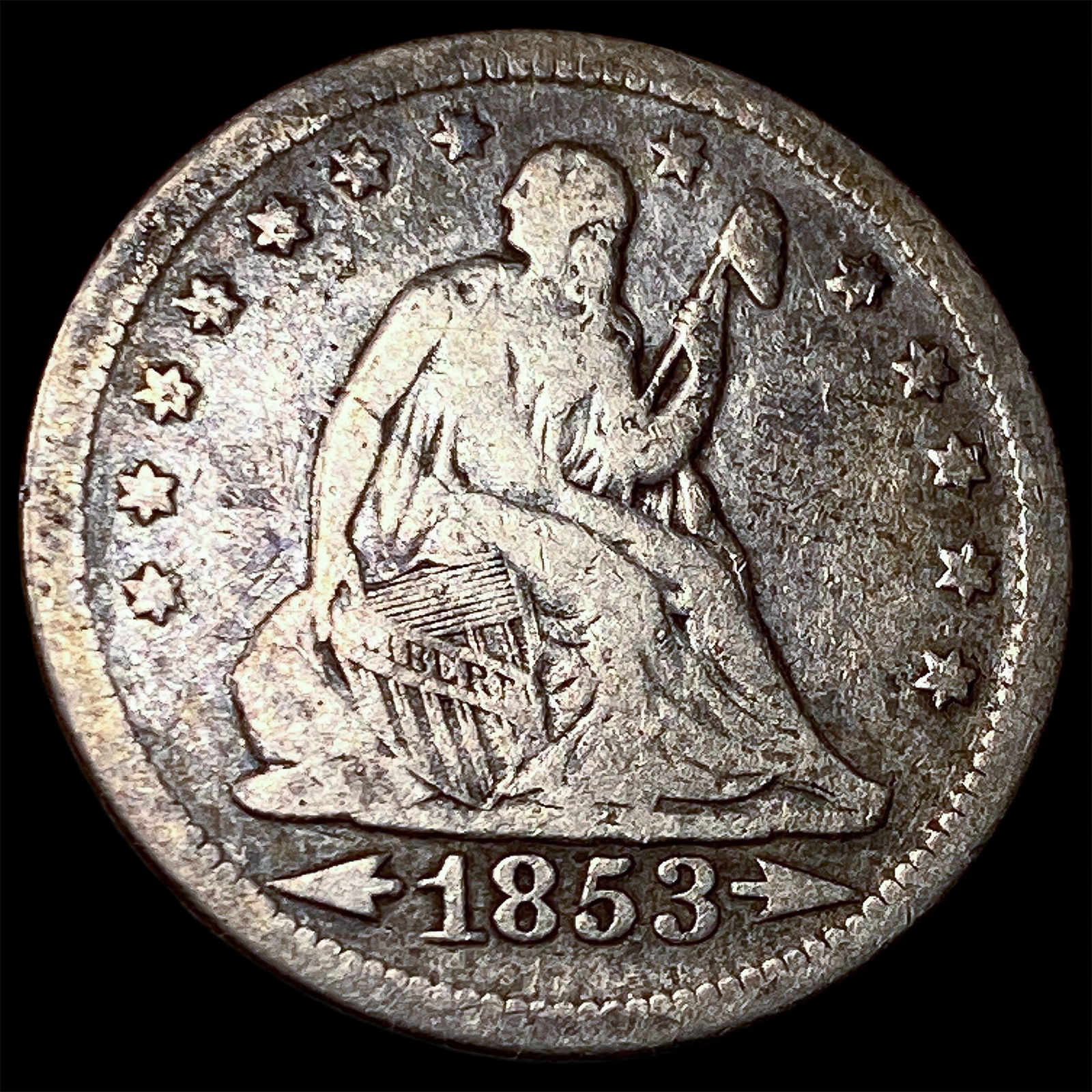 1853 Arrows/Rays Seated Liberty Silver Quarter LIGHTLY CIRCULATED: 1853 Arrows/Rays Seated Liberty Silver Quarter LIGHTLY CIRCULATED
