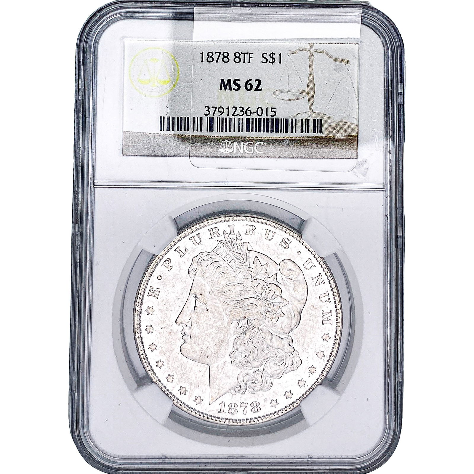 1878 8TF Morgan Silver Dollar NGC MS62: 1878 8TF Morgan Silver Dollar NGC MS62