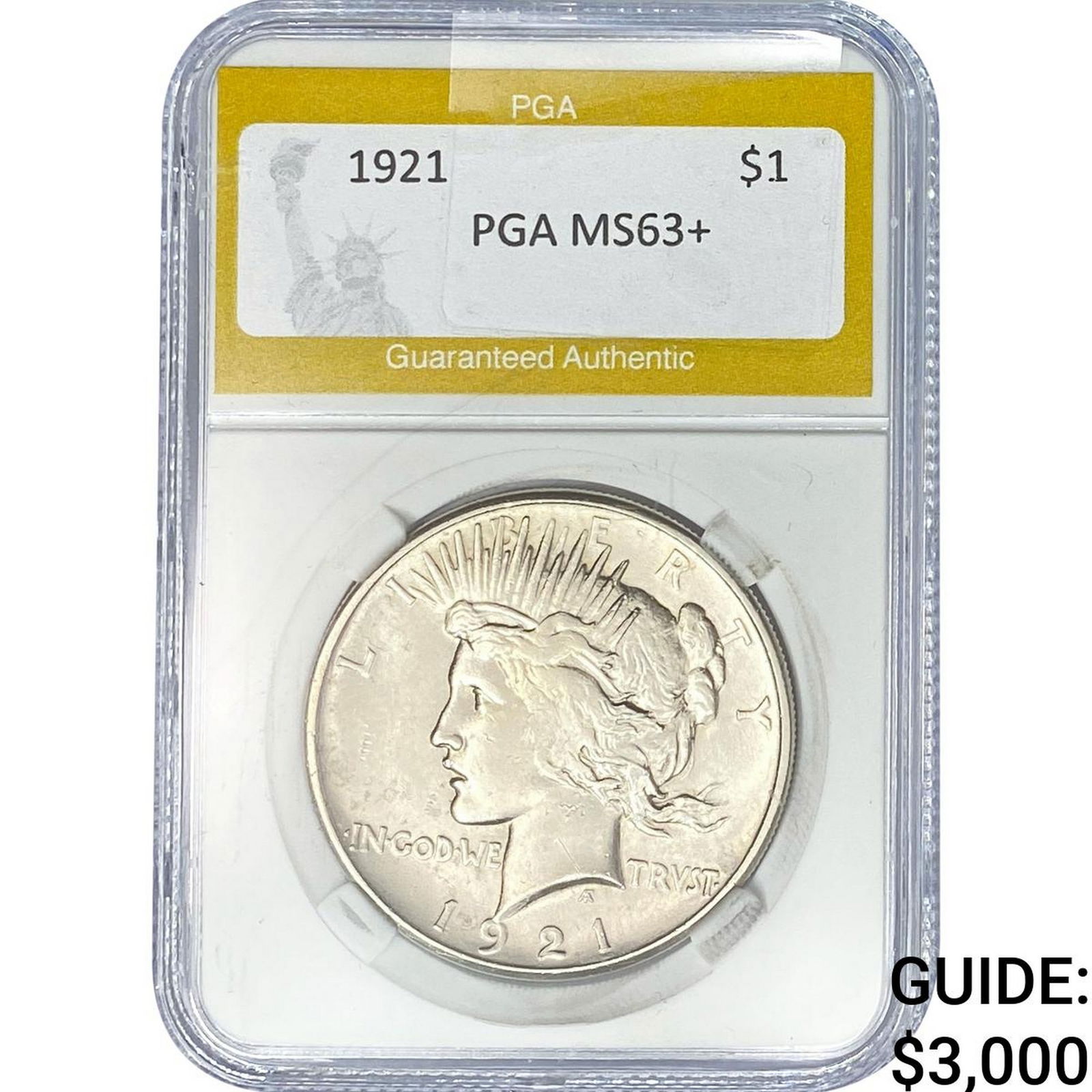 1921 Silver Peace Dollar PGA MS63+: 1921 Silver Peace Dollar PGA MS63+