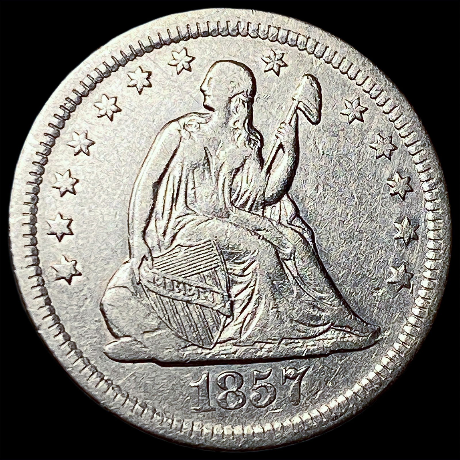 1857-O Silver Seated Liberty Quarter NEARLY UNCIRCULATED: 1857-O Silver Seated Liberty Quarter NEARLY UNCIRCULATED