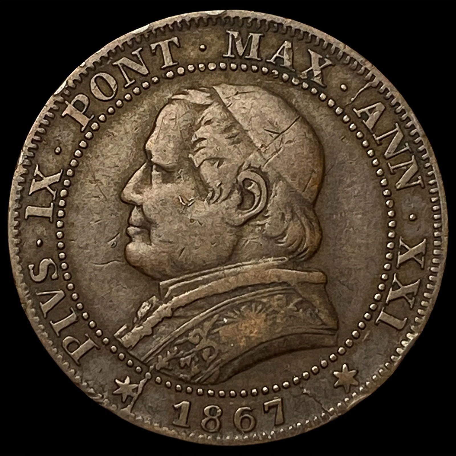 1867 Papal States Pope Pius IX 1 Copper Soldo NEARLY UNCIRCULATED: 1867 Papal States Pope Pius IX 1 Copper Soldo NEARLY UNCIRCULATED