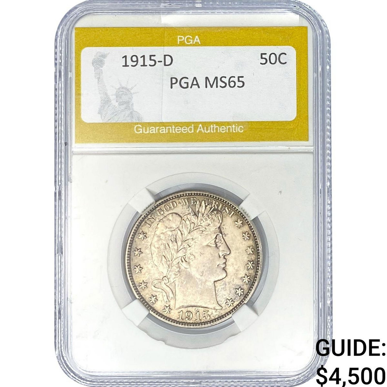 1915-D Barber Half Dollar PGA MS65: 1915-D Barber Half Dollar PGA MS65