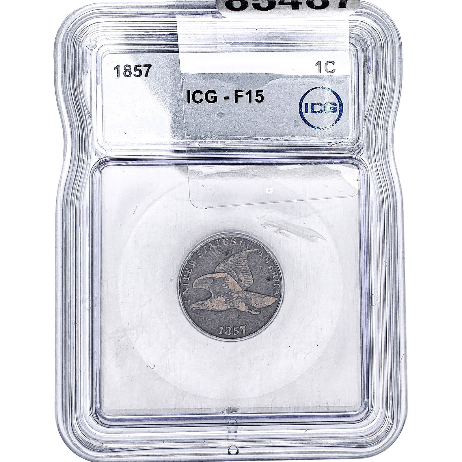 1857 Flying Eagle Cent ICG F15: 1857 Flying Eagle Cent ICG F15