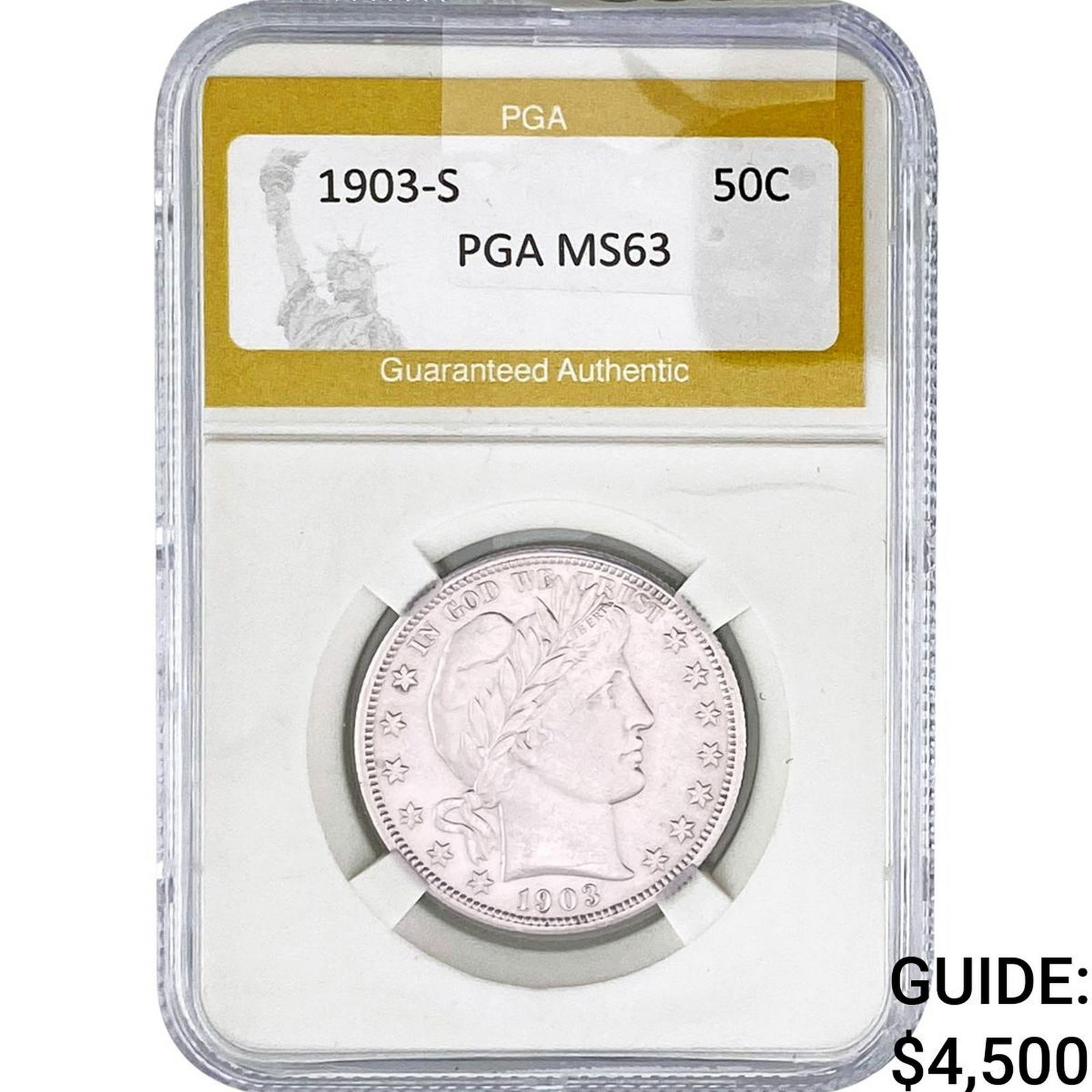 1903-S Barber Half Dollar PGA MS63: 1903-S Barber Half Dollar PGA MS63