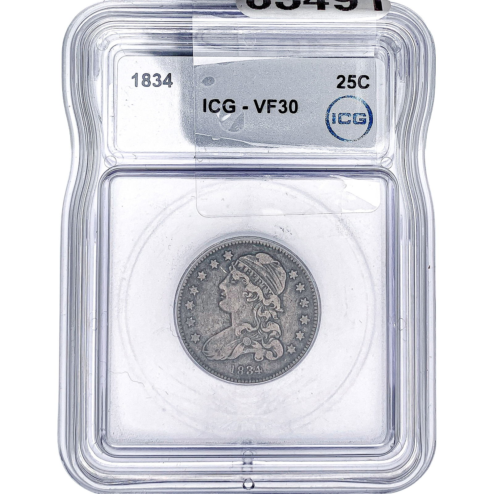 1834 Capped Bust Quarter ICG VF30: 1834 Capped Bust Quarter ICG VF30