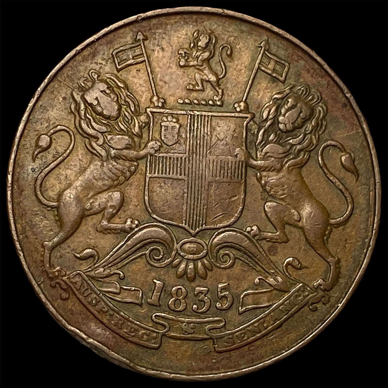 1835 East India Company Half Copper Anna CHOICE AU: 1835 East India Company Half Copper Anna CHOICE AU