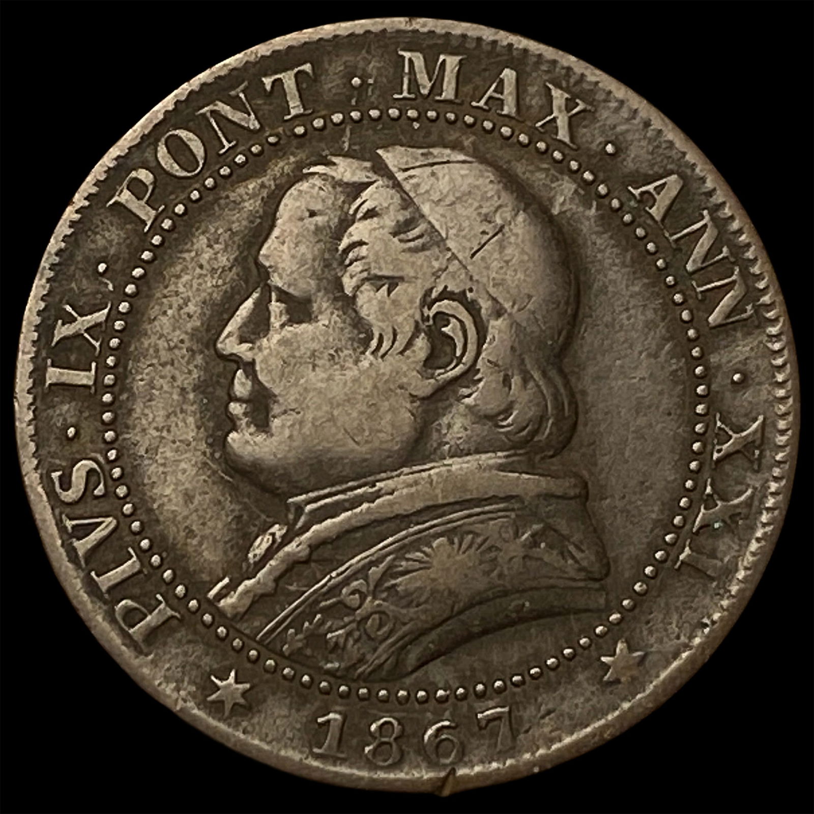 1867 Papal States Pope Pius IX 1 Copper Soldo NEARLY UNCIRCULATED: 1867 Papal States Pope Pius IX 1 Copper Soldo NEARLY UNCIRCULATED