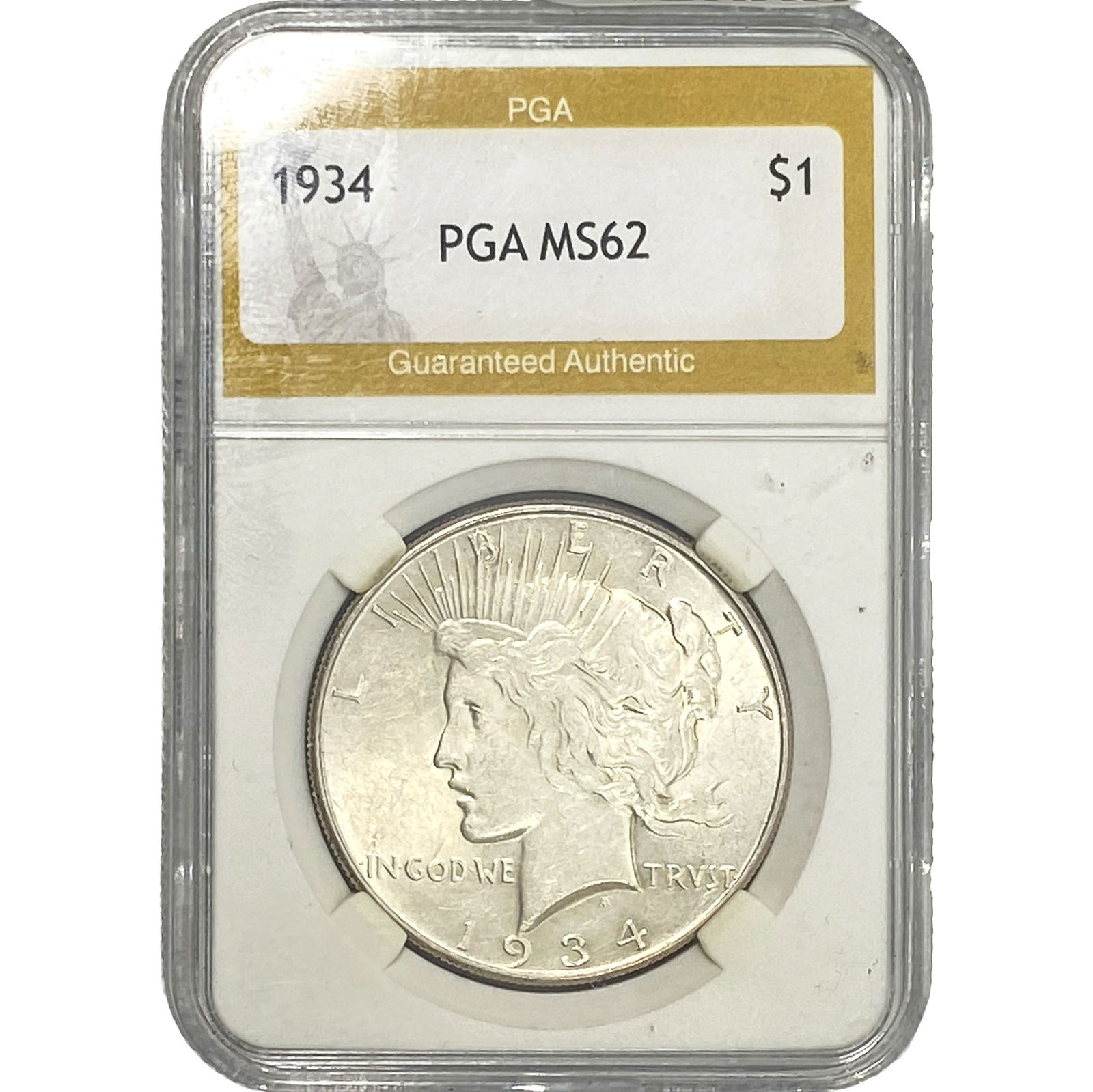 1934 Silver Peace Dollar PGA MS62: 1934 Silver Peace Dollar PGA MS62