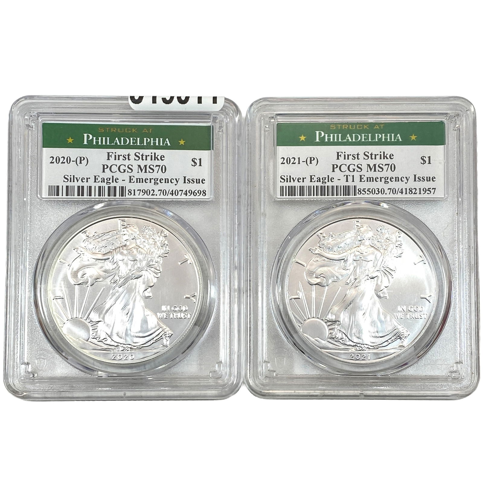 [2 Coins] 2020-2021 Silver Eagle PCGS MS70: [2 Coins] 2020-2021 Silver Eagle PCGS MS70