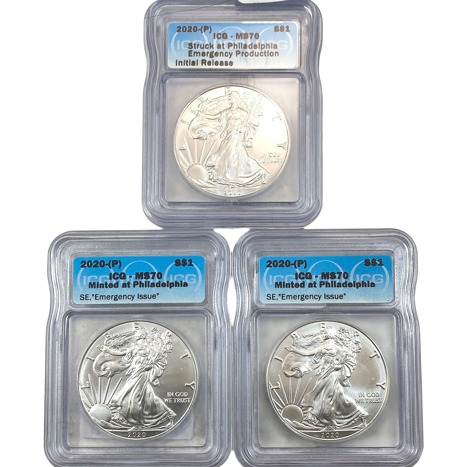 [3 Coins] 2020 Silver Eagle ICG MS70: [3 Coins] 2020 Silver Eagle ICG MS70